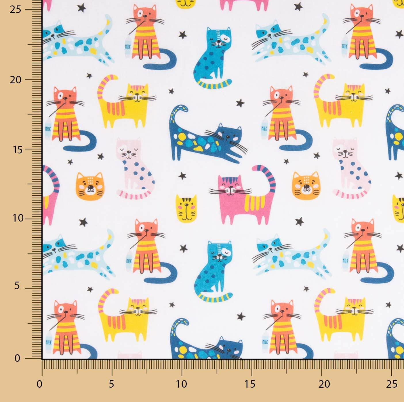 Multicolour Cat Print Cotton Poplin  - Ribes y Casals