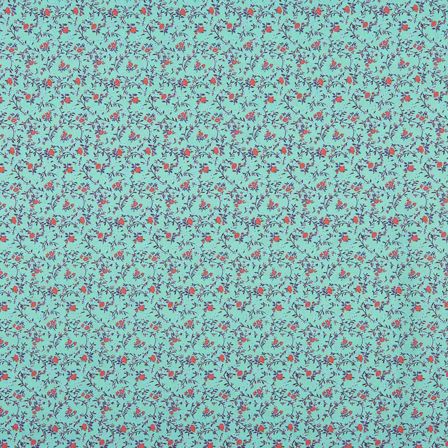 Mini Turquoise Floral Print Cotton Poplin - Ribes y Casals