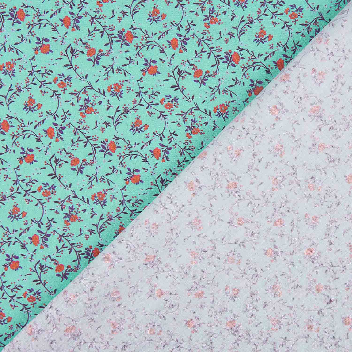 Mini Turquoise Floral Print Cotton Poplin - Ribes y Casals