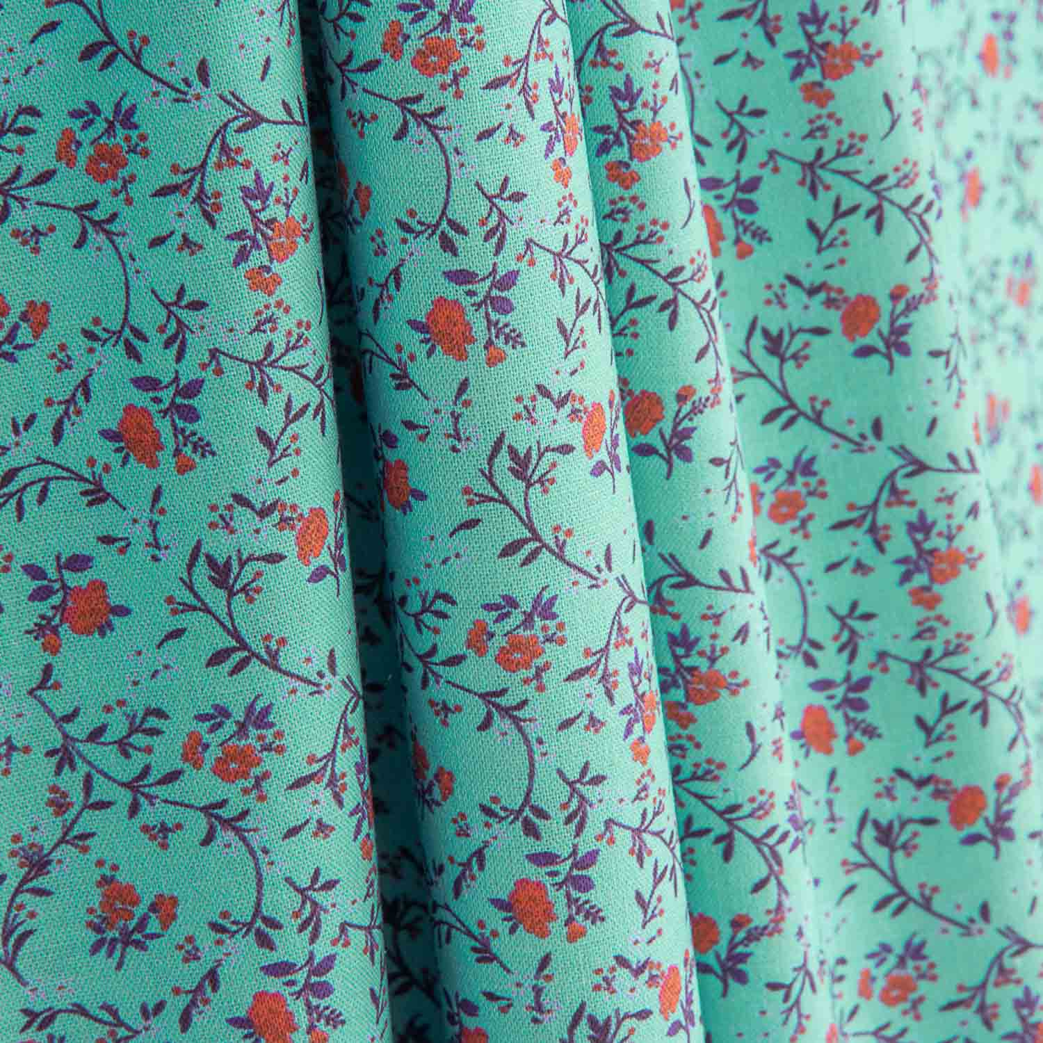 Mini Turquoise Floral Print Cotton Poplin - Ribes y Casals