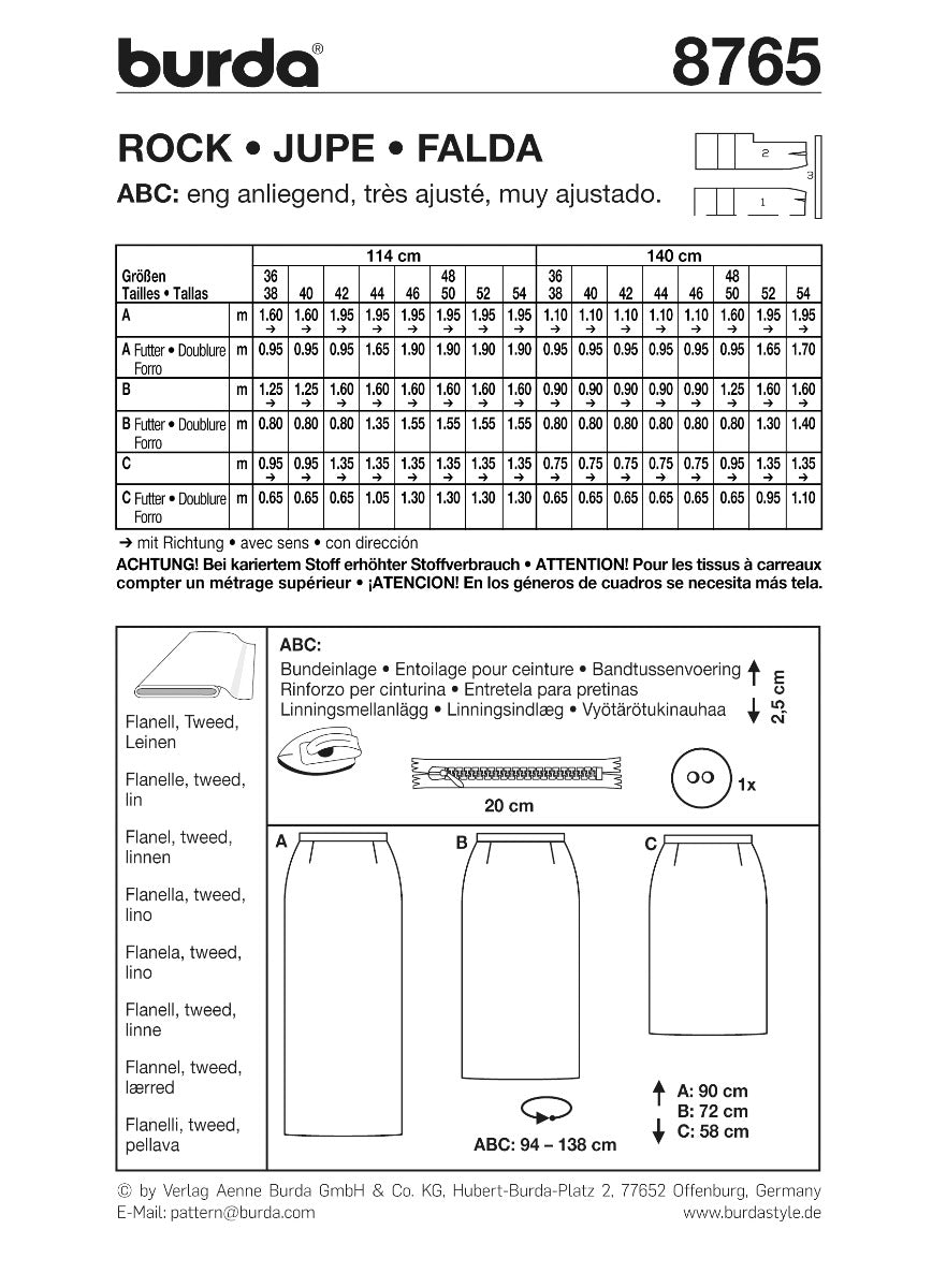Burda Sewing Pattern 8765 Skirt - Ribes y Casals