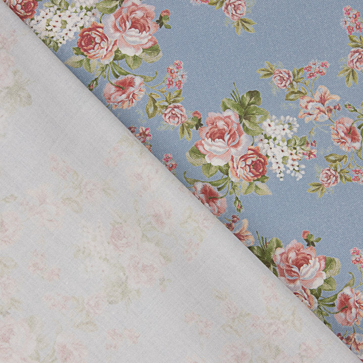 Blue Provence Roses Printed Viyela - Ribes y Casals