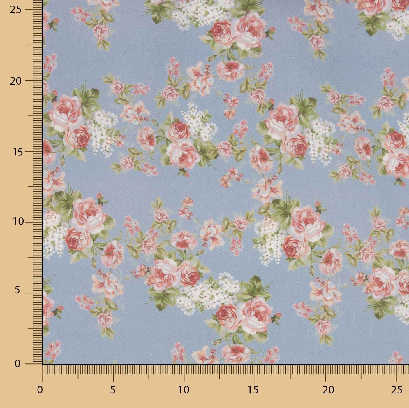 Blue Provence Roses Printed Viyela - Ribes y Casals
