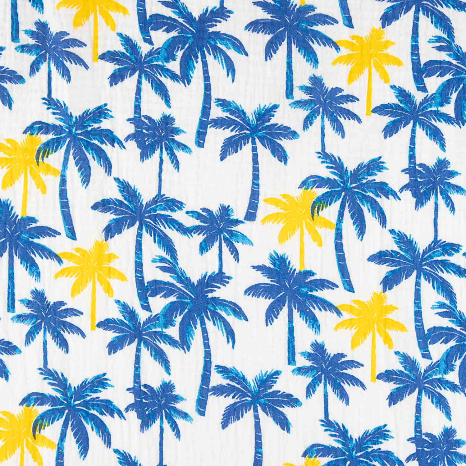 Blue and Yellow Palm Trees Cotton Muslin - Ribes y Casals