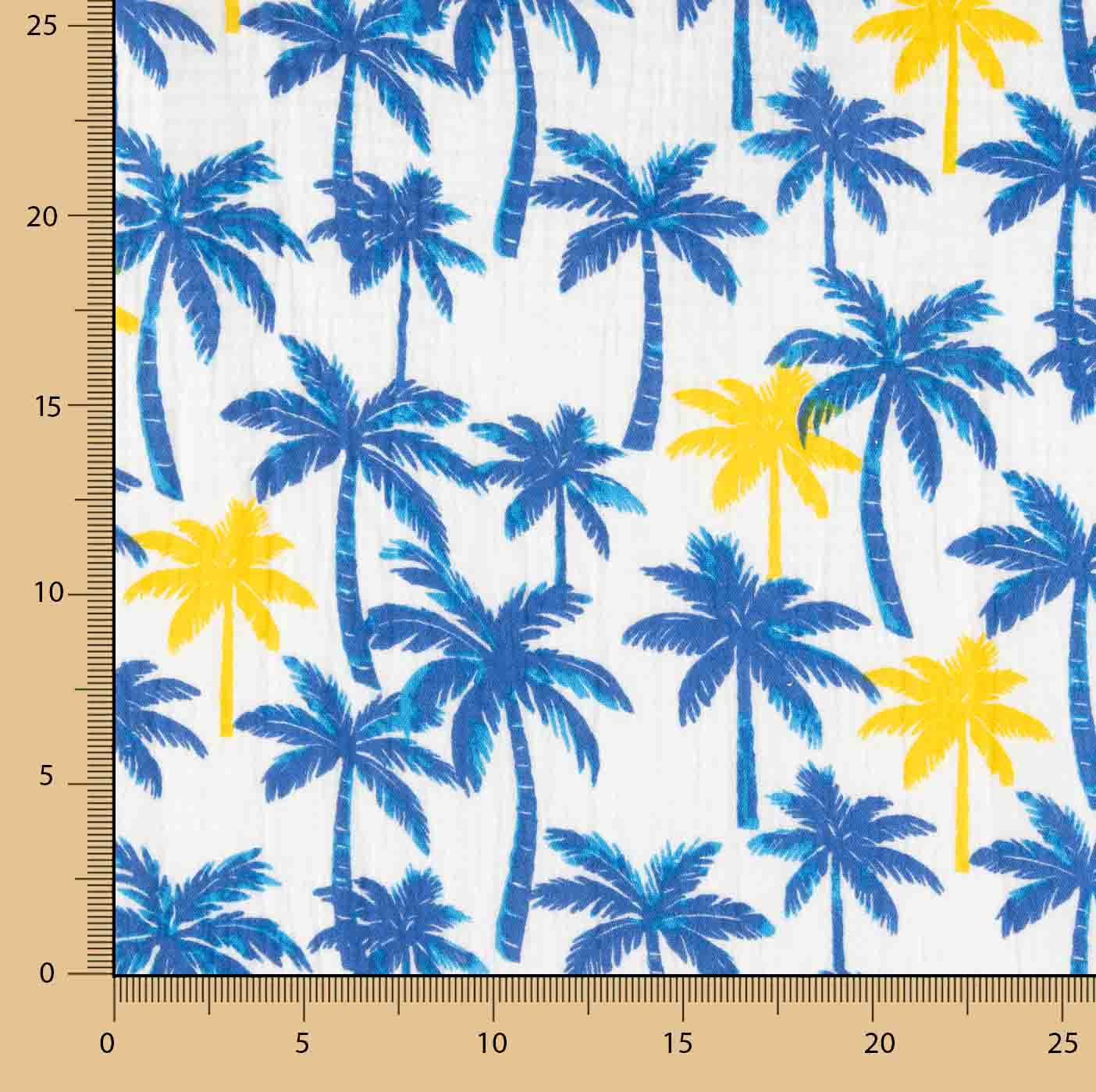 Blue and Yellow Palm Trees Cotton Muslin - Ribes y Casals