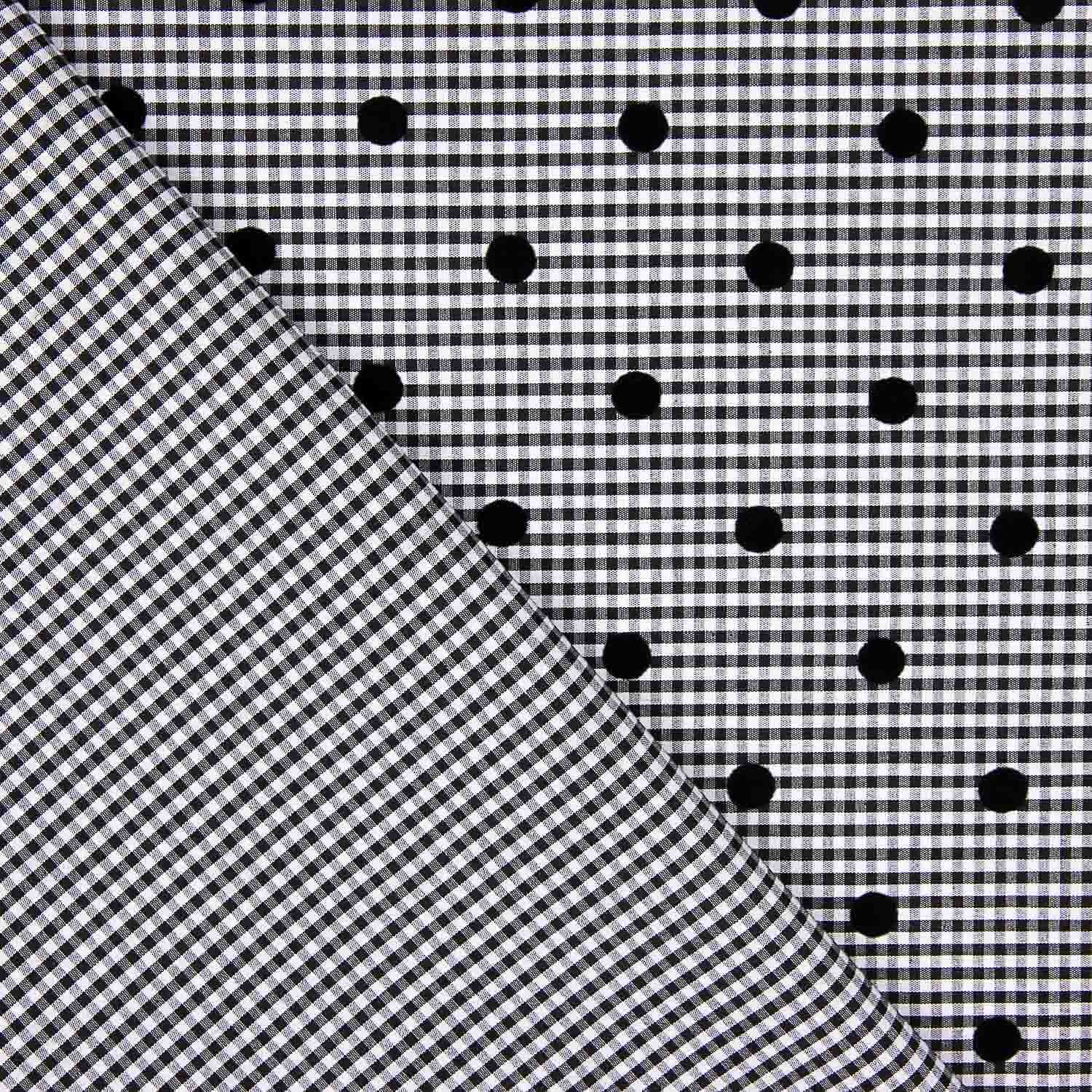 Black Flocked Cotton Vichy Black Polka Dot - Ribes y Casals