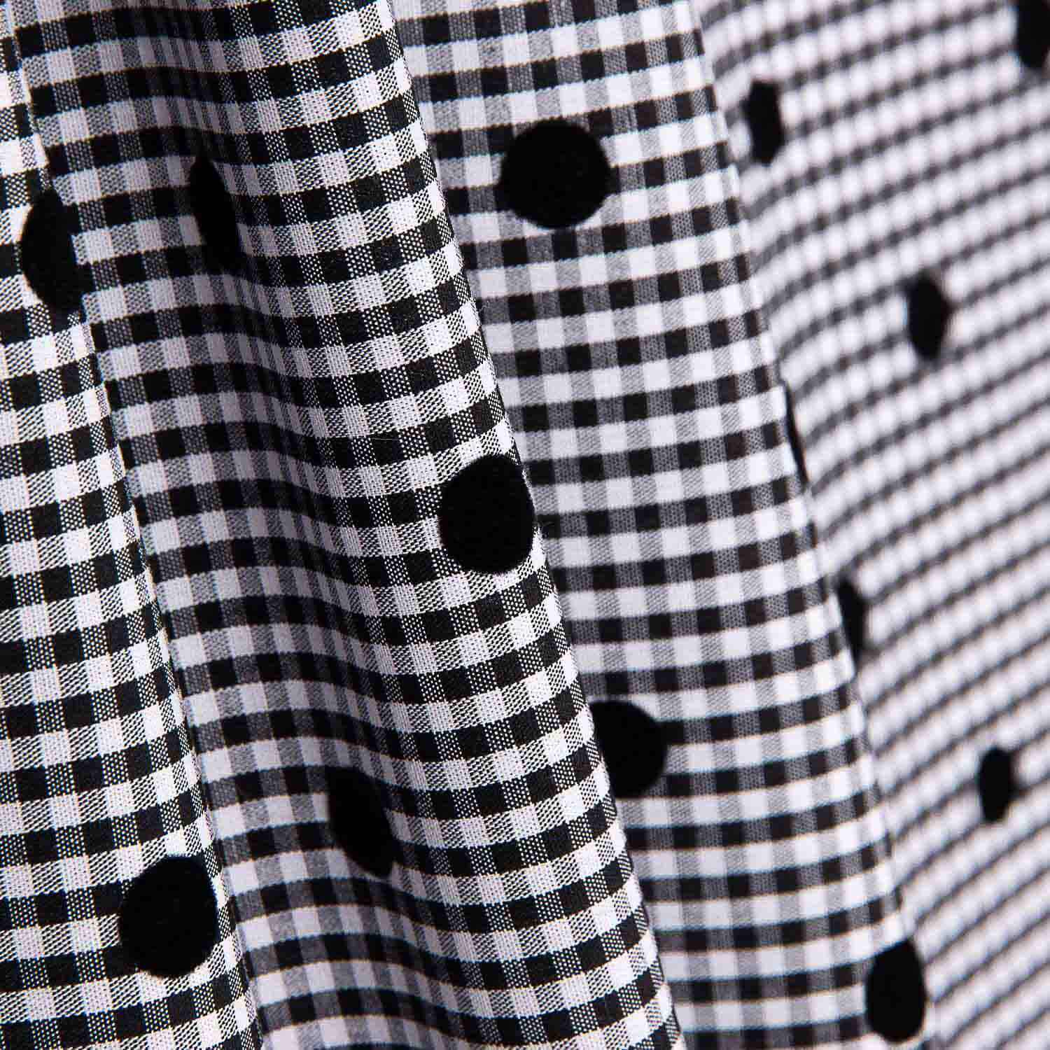 Black Flocked Cotton Vichy Black Polka Dot - Ribes y Casals