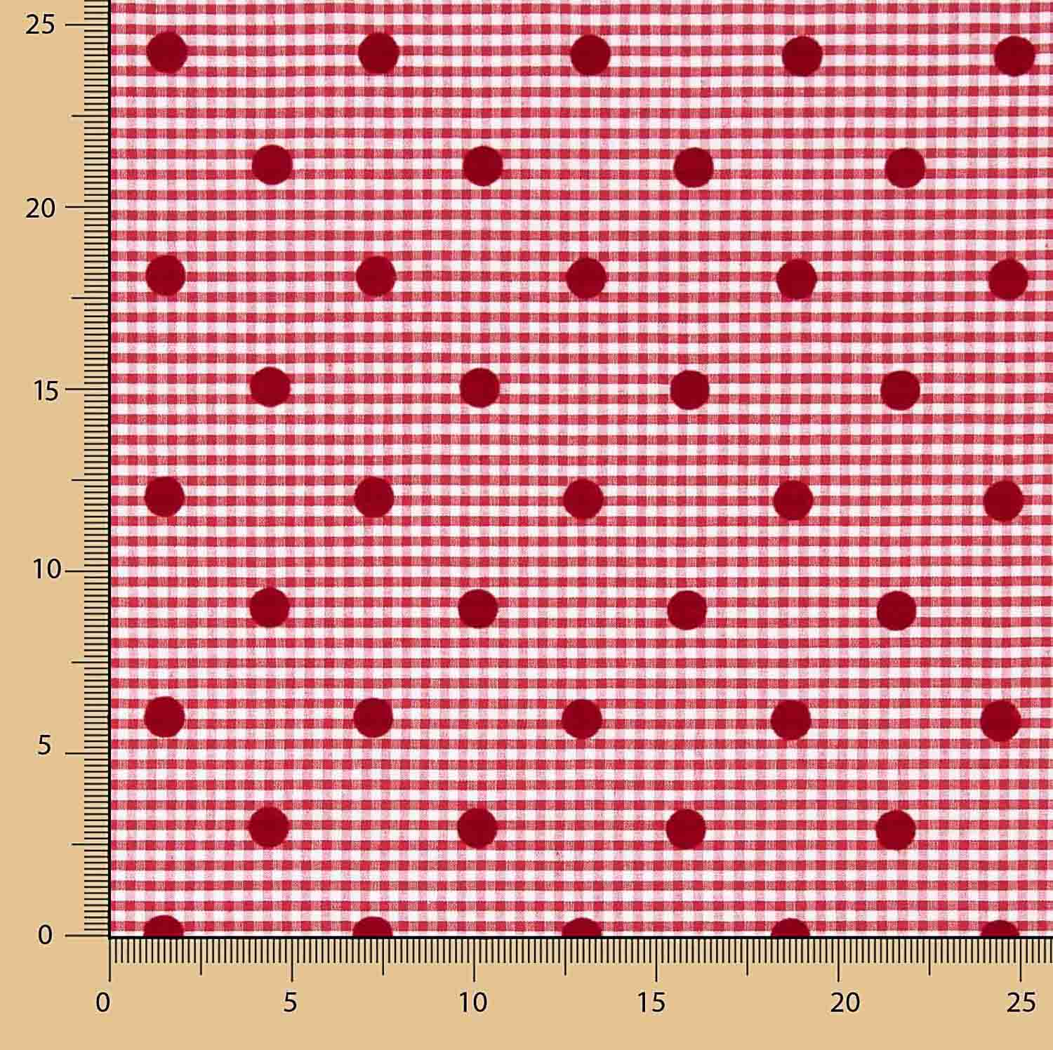 Red Flocked Polka Dot Cotton Vichy - Ribes y Casals