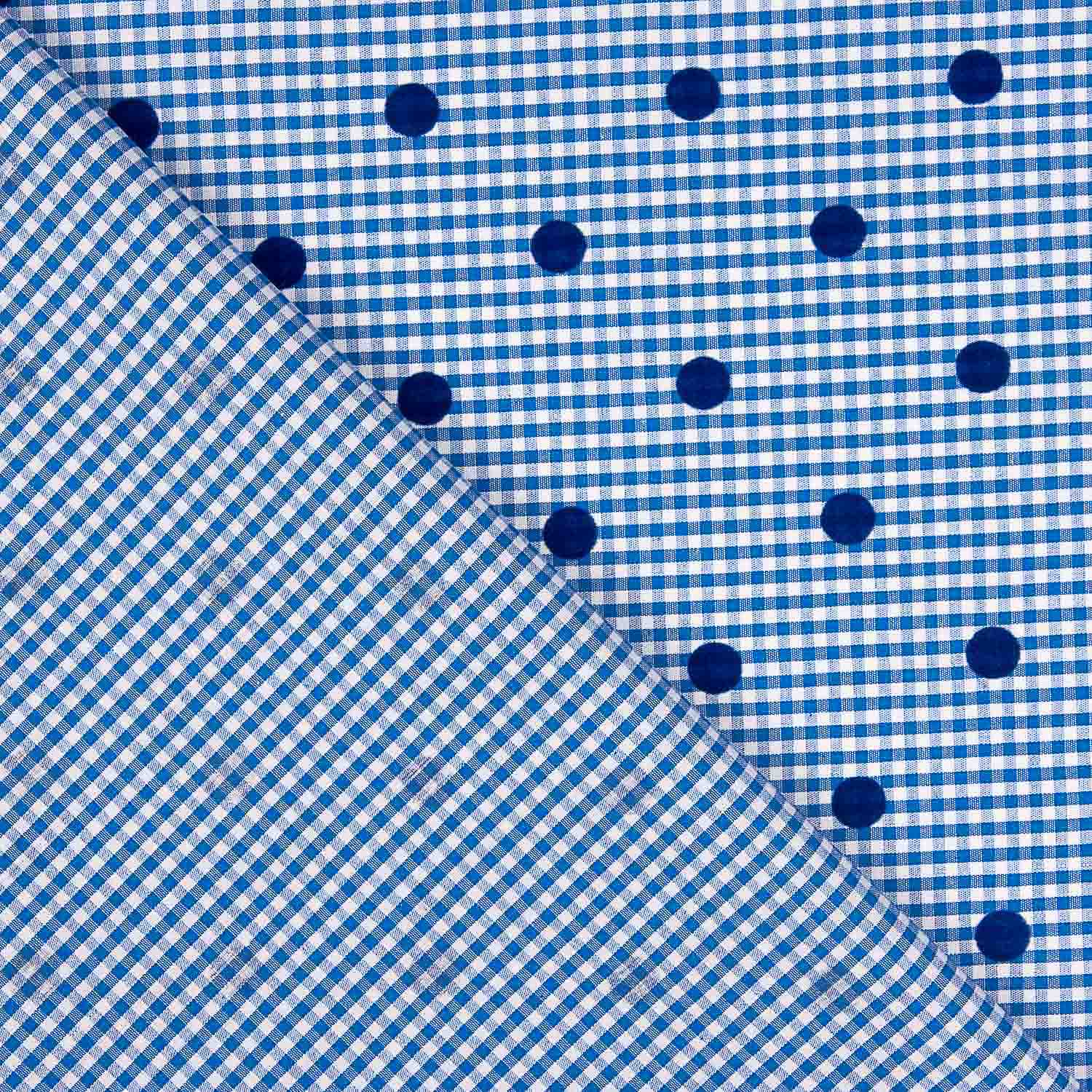 Blue Flocked Cotton with Blue Polka Dots - Ribes y Casals