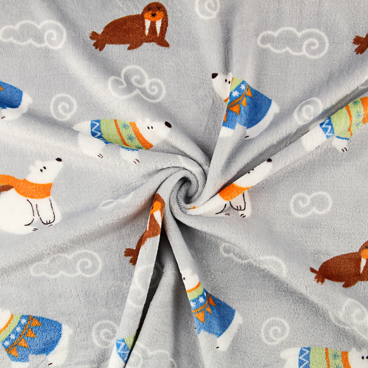 Printed Coral Fleece with Polar Bears and Walruses - Ribes y Casals