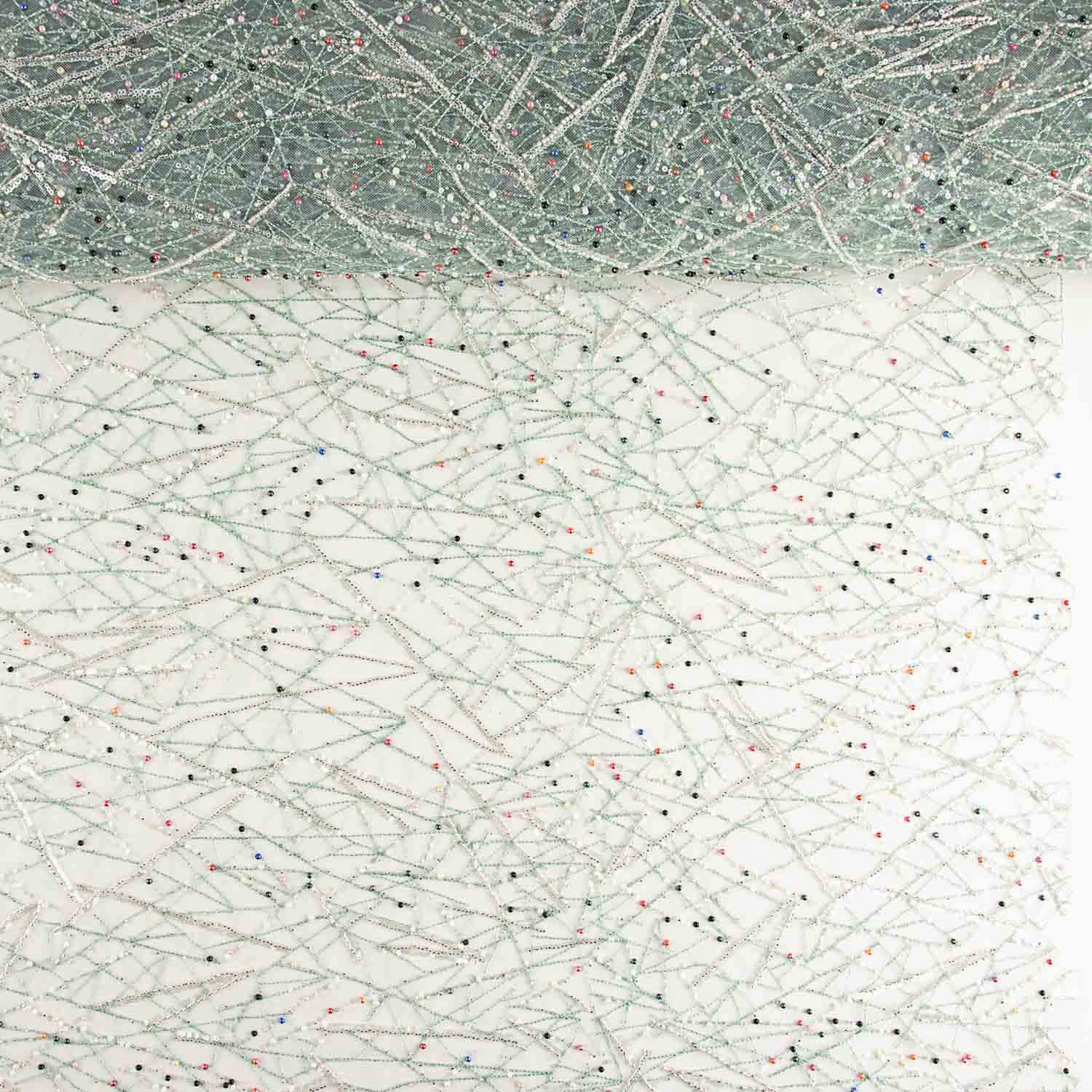 Soft Green Tulle Rhinestones with Multicoloured Stitching - Ribes y Casals