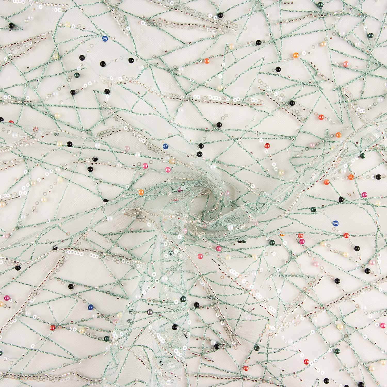 Soft Green Tulle Rhinestones with Multicoloured Stitching - Ribes y Casals