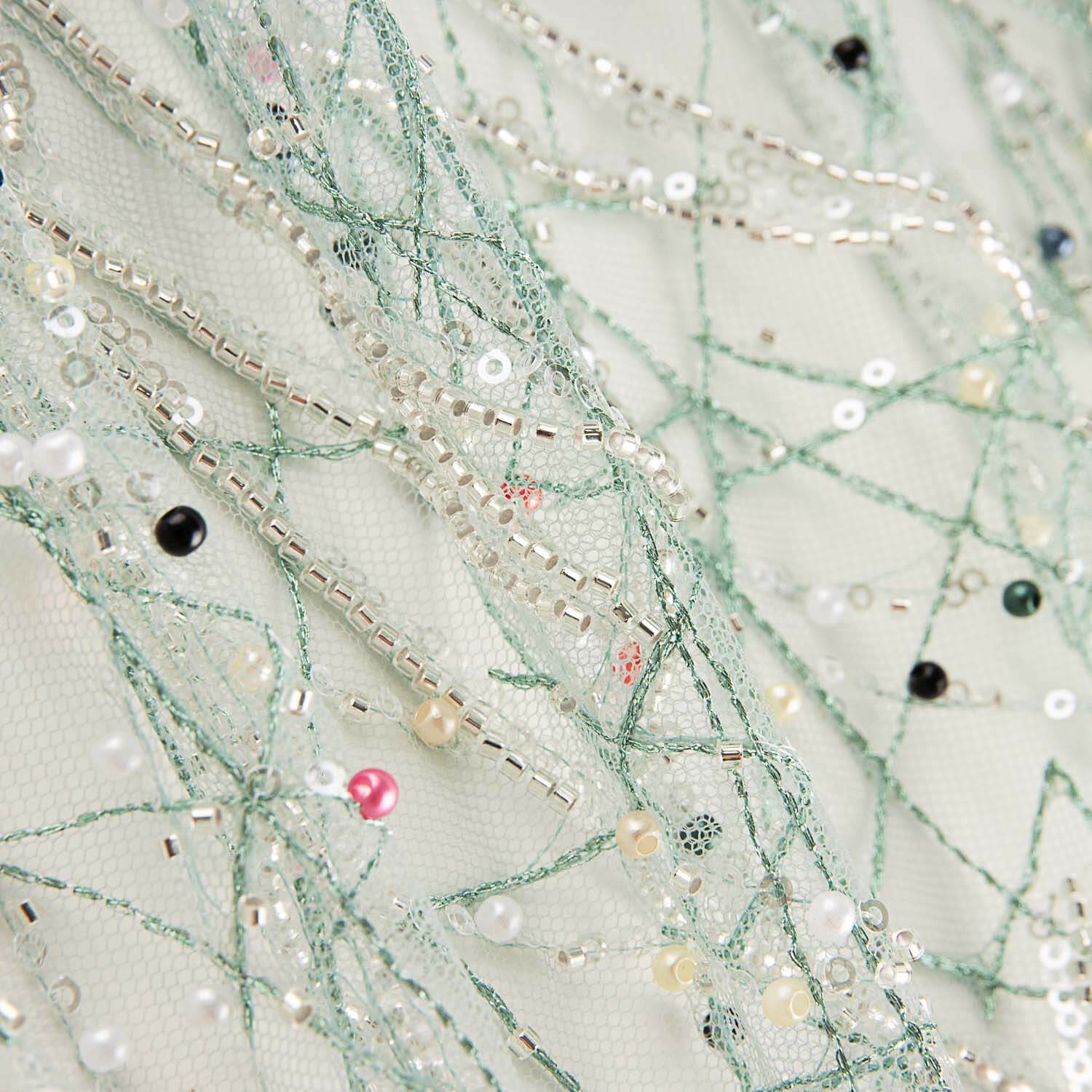 Soft Green Tulle Rhinestones with Multicoloured Stitching - Ribes y Casals