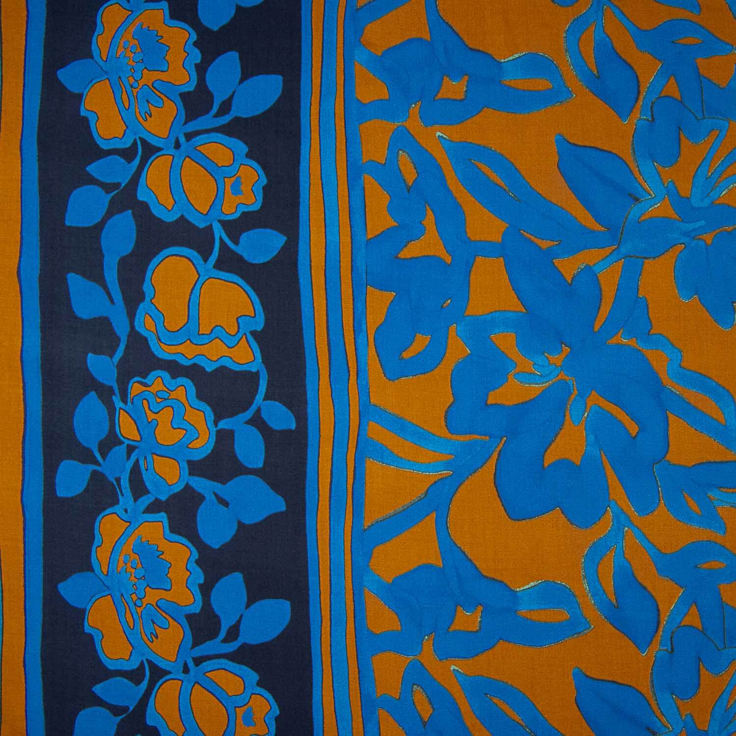 Floral Print Viscose with Blue Border and Calender - Ribes y Casals