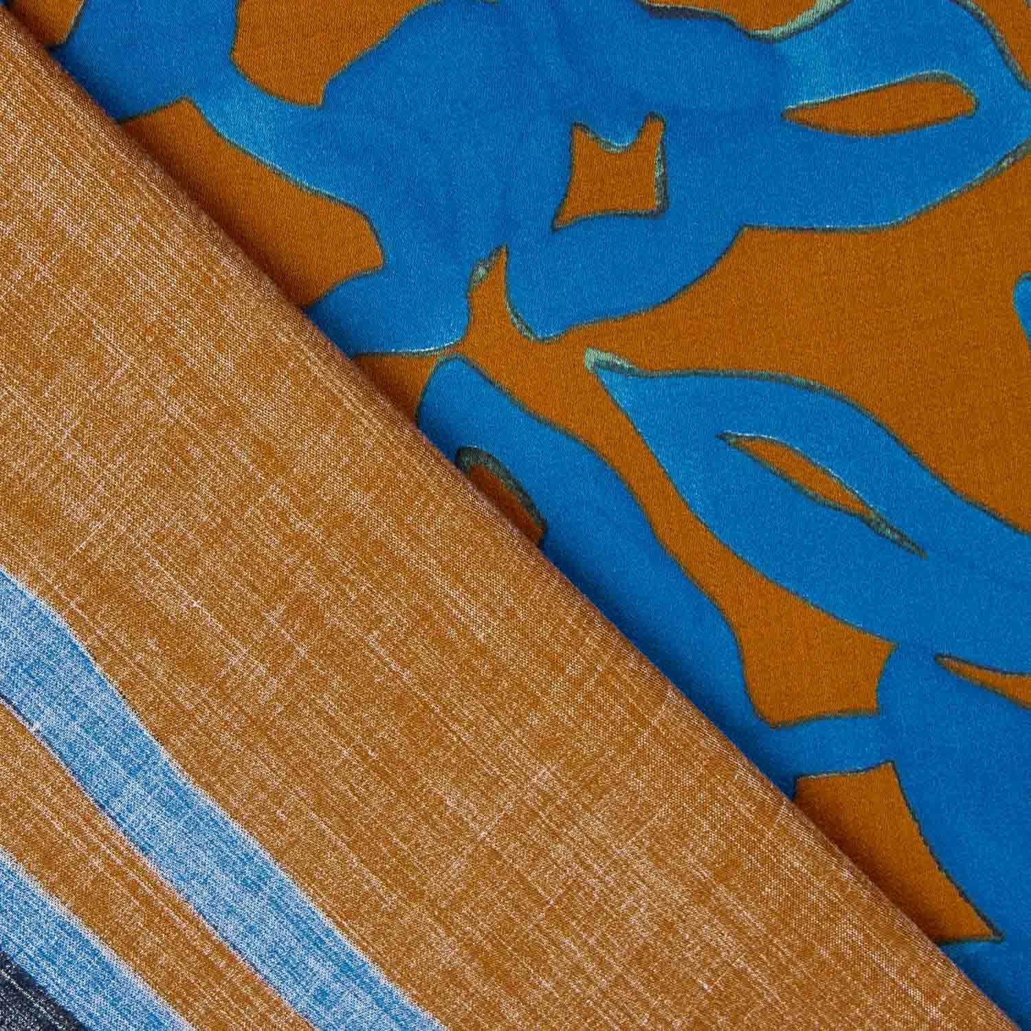 Floral Print Viscose with Blue Border and Calender - Ribes y Casals