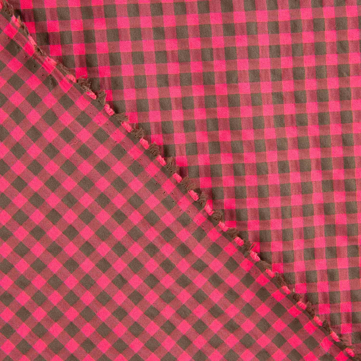Pink and Grey Gingham Checks Seersucker - Ribes y Casals