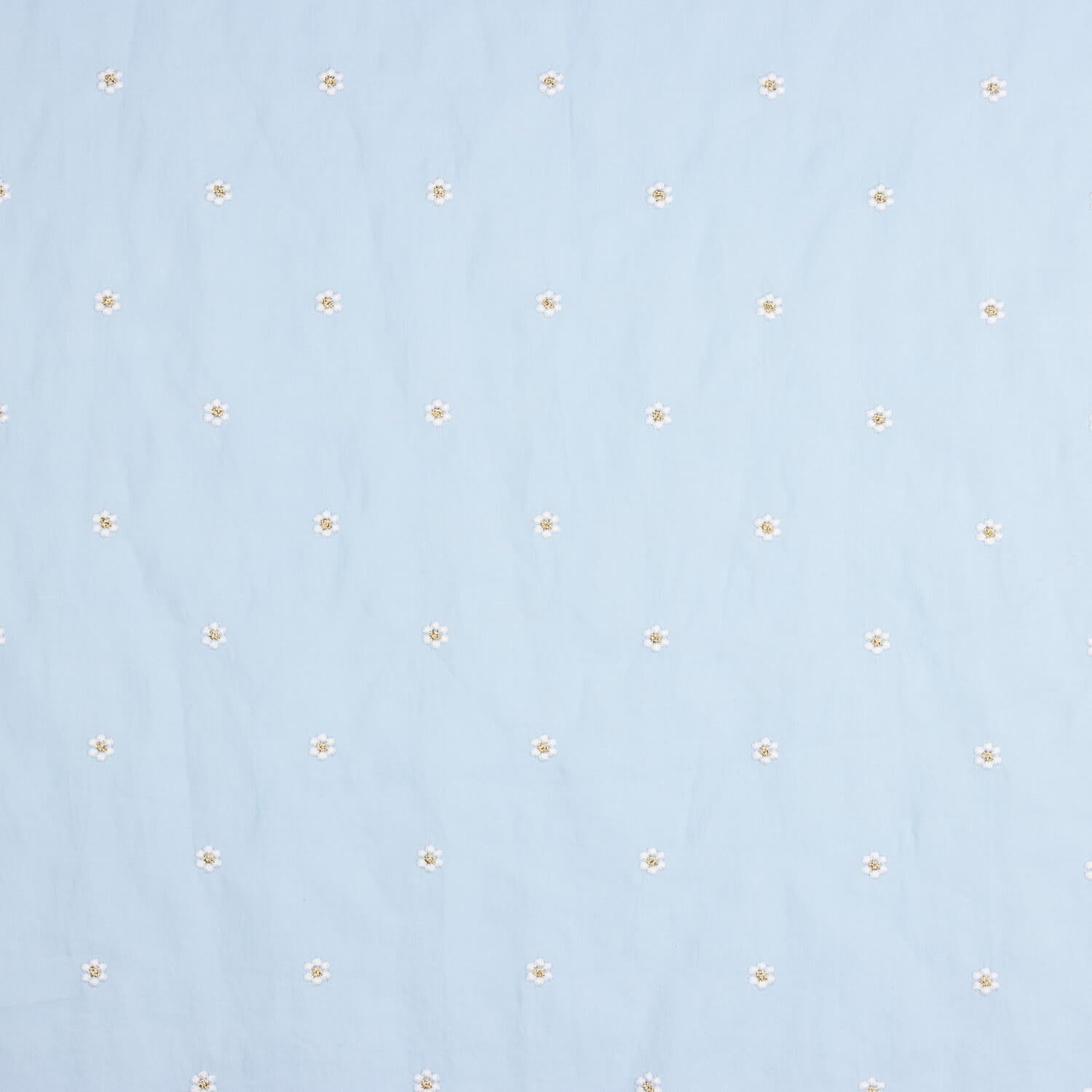 Light Blue Cotton Voile with Floral Embroidery and Gold Lurex - Ribes y Casals