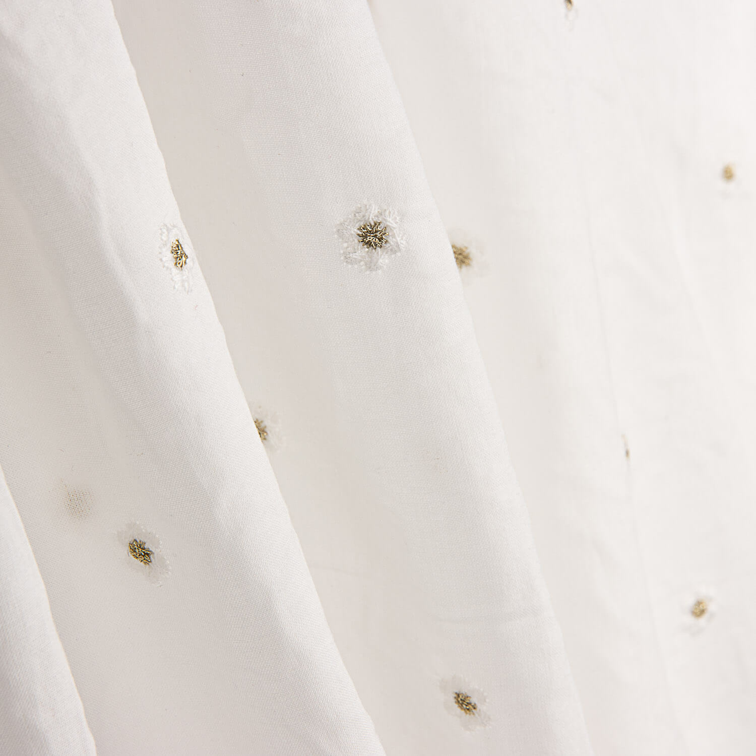 White Cotton Voile with Floral Embroidery and Gold Lurex - Ribes y Casals