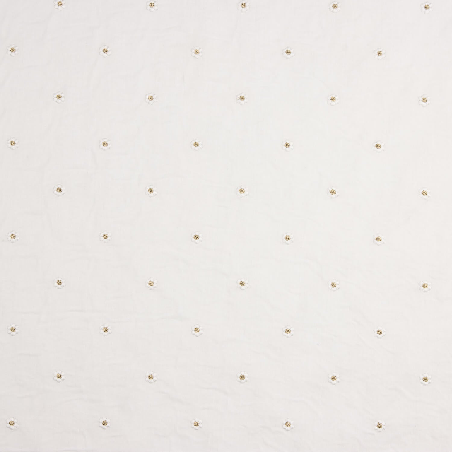 White Cotton Voile with Floral Embroidery and Gold Lurex - Ribes y Casals