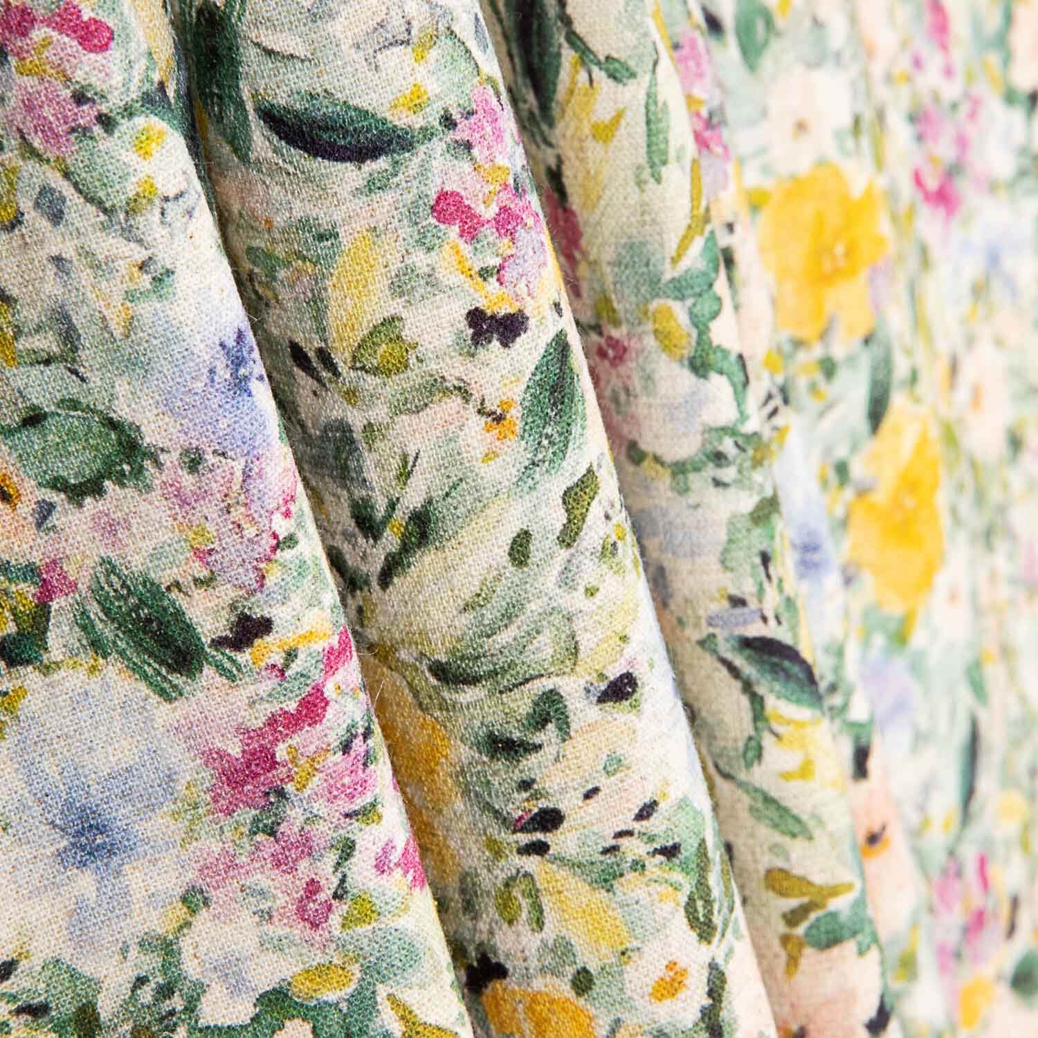 Yellow Floral Print Linen and Viscose Crepe - Ribes y Casals