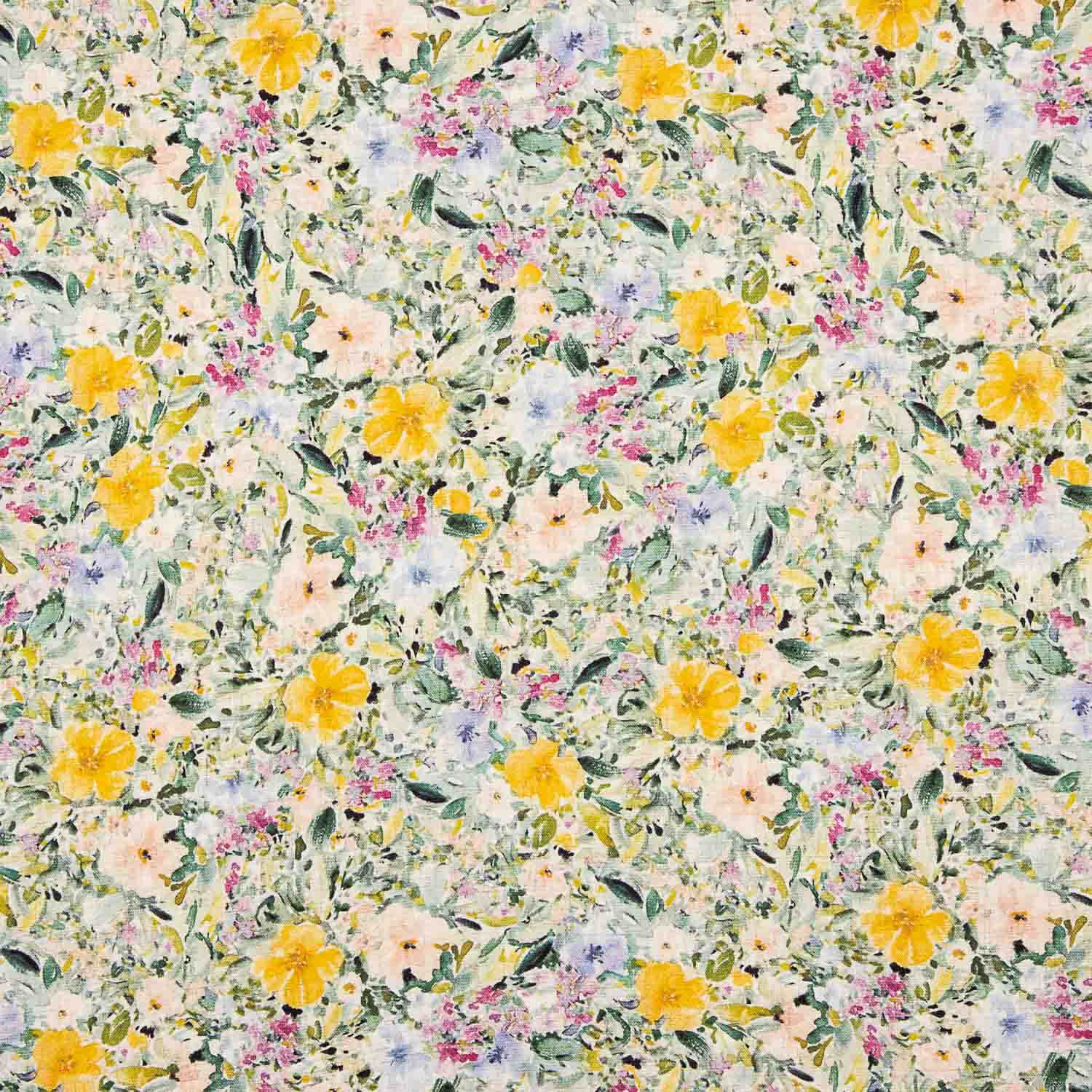 Yellow Floral Print Linen and Viscose Crepe - Ribes y Casals