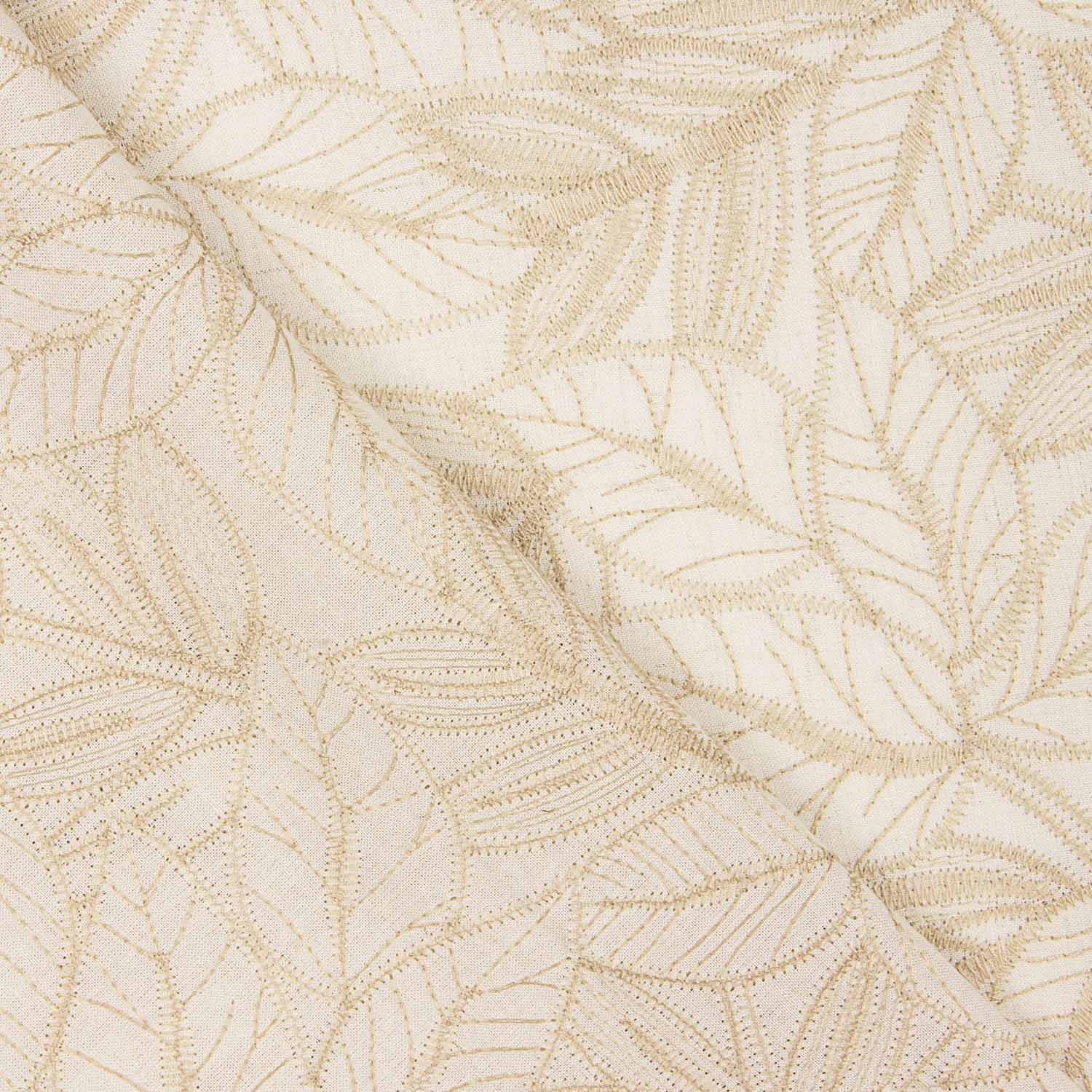 Raw Cotton Voile with Beige Leaf Embroidery - Ribes y Casals
