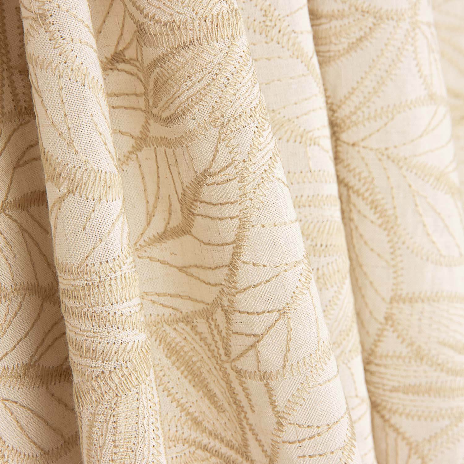 Raw Cotton Voile with Beige Leaf Embroidery - Ribes y Casals