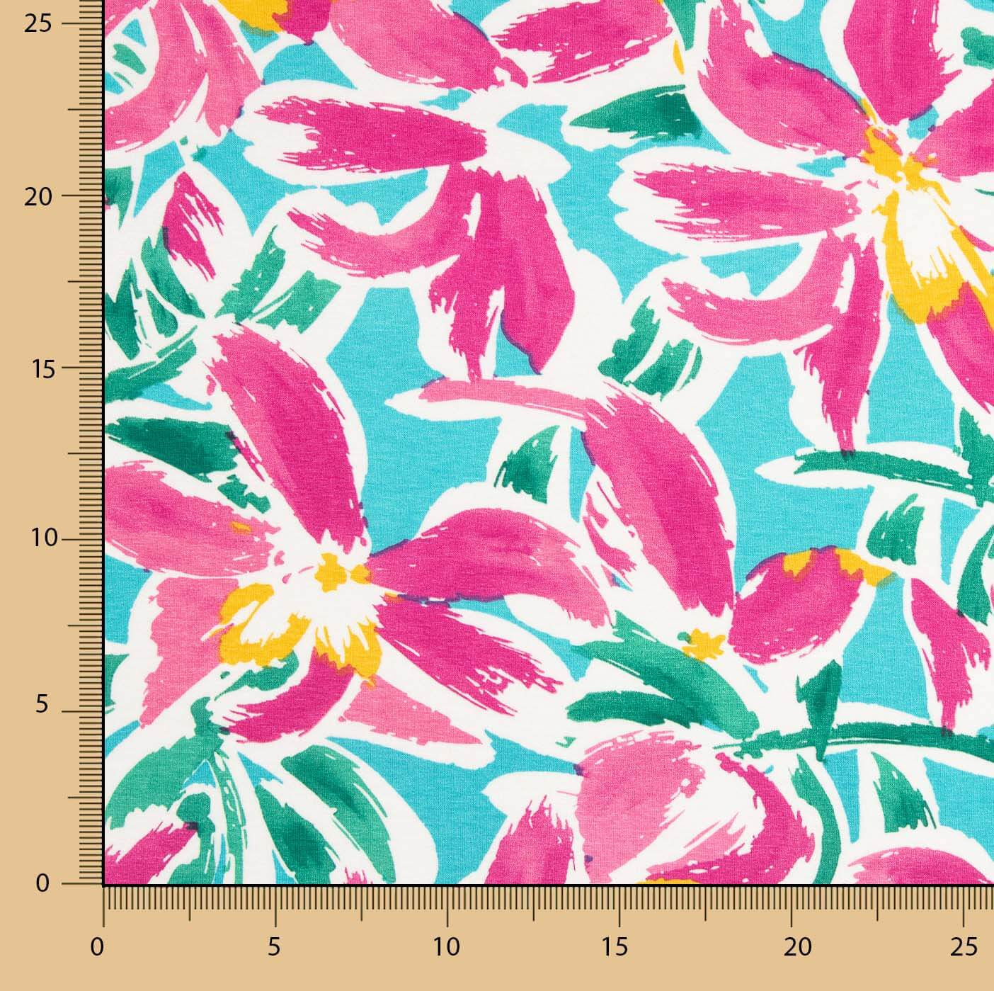 Turquoise Tropical Floral Viscose Knit - Ribes y Casals