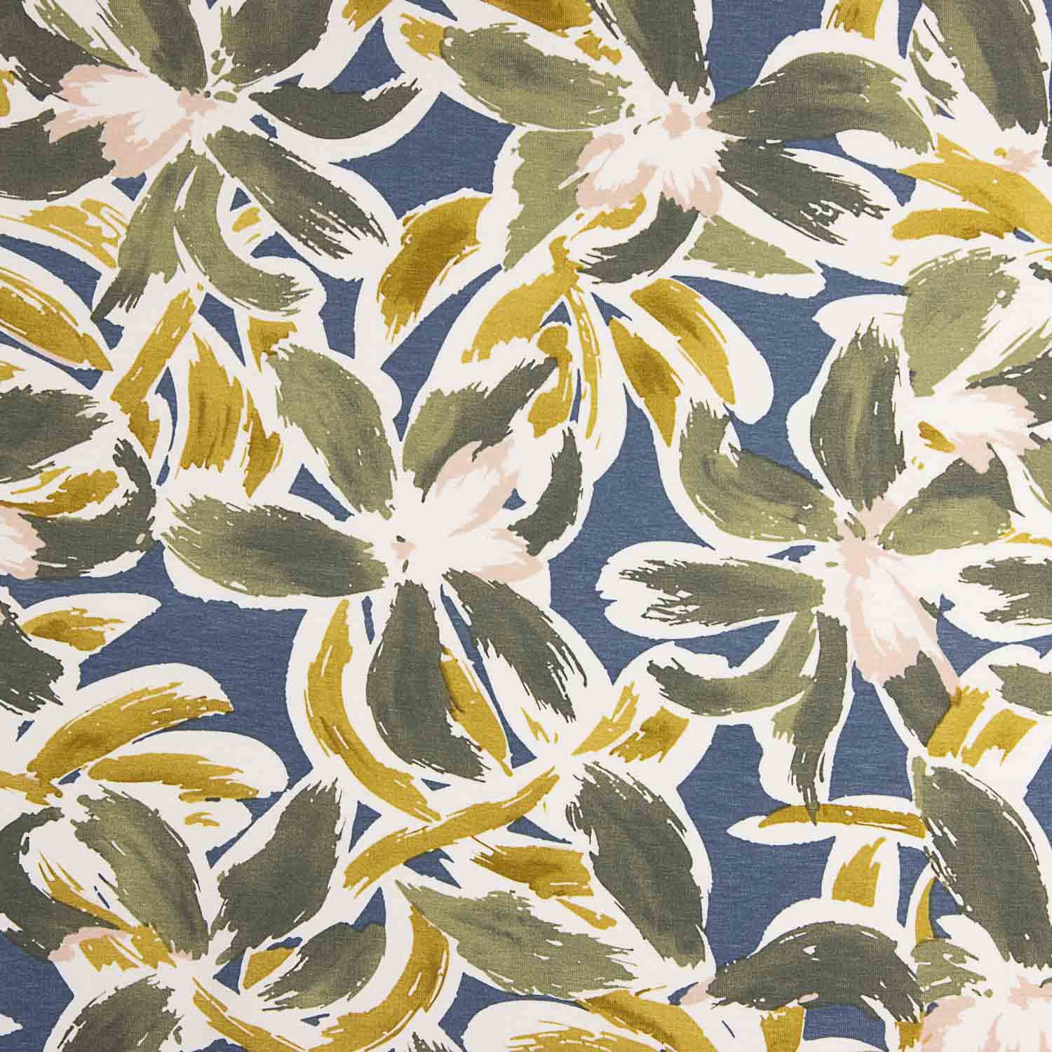 Blue and Mustard Floral Print Viscose Knit - Ribes y Casals