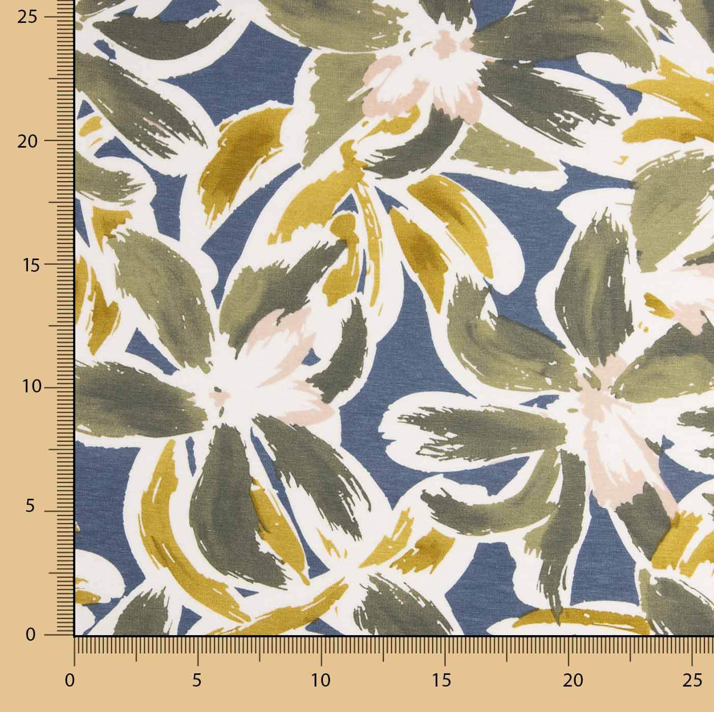 Blue and Mustard Floral Print Viscose Knit - Ribes y Casals