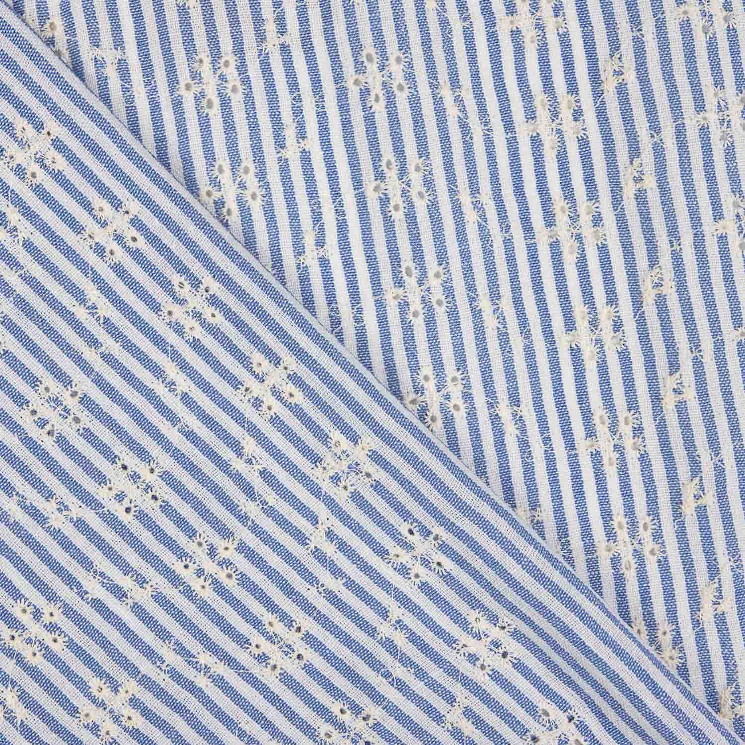 Embroidered Blue Stripes Cotton - Ribes y Casals