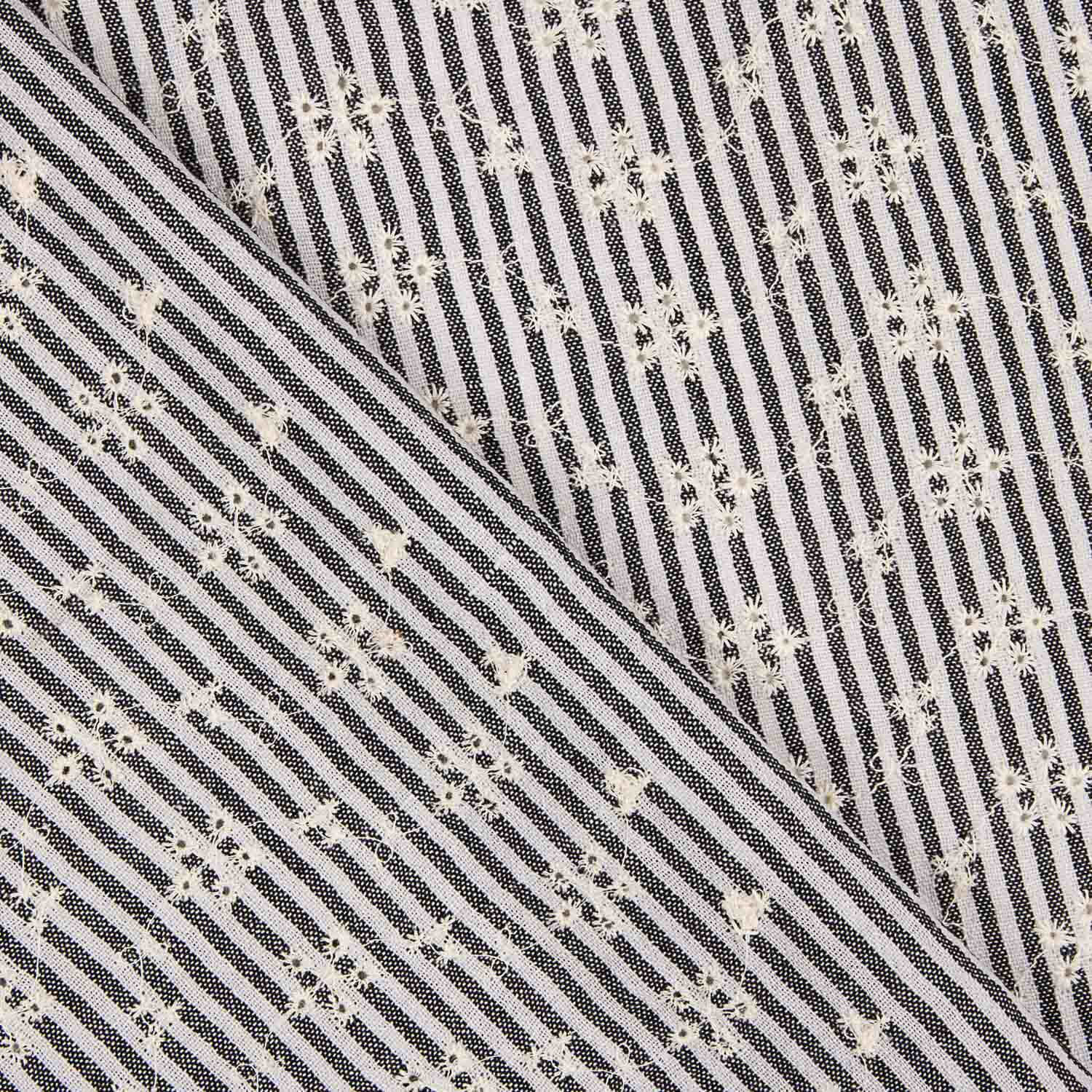 Cotton Embroidered Black Stripes - Ribes y Casals