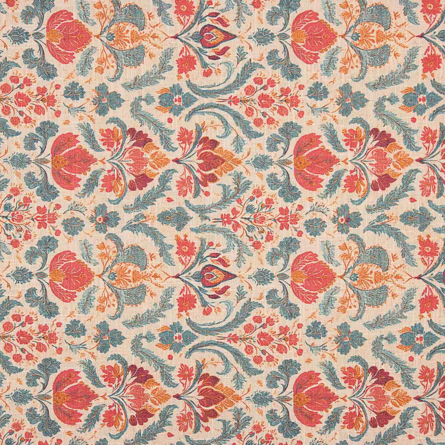 Red and Blue Baroque Floral Cotton Canvas - Ribes y Casals