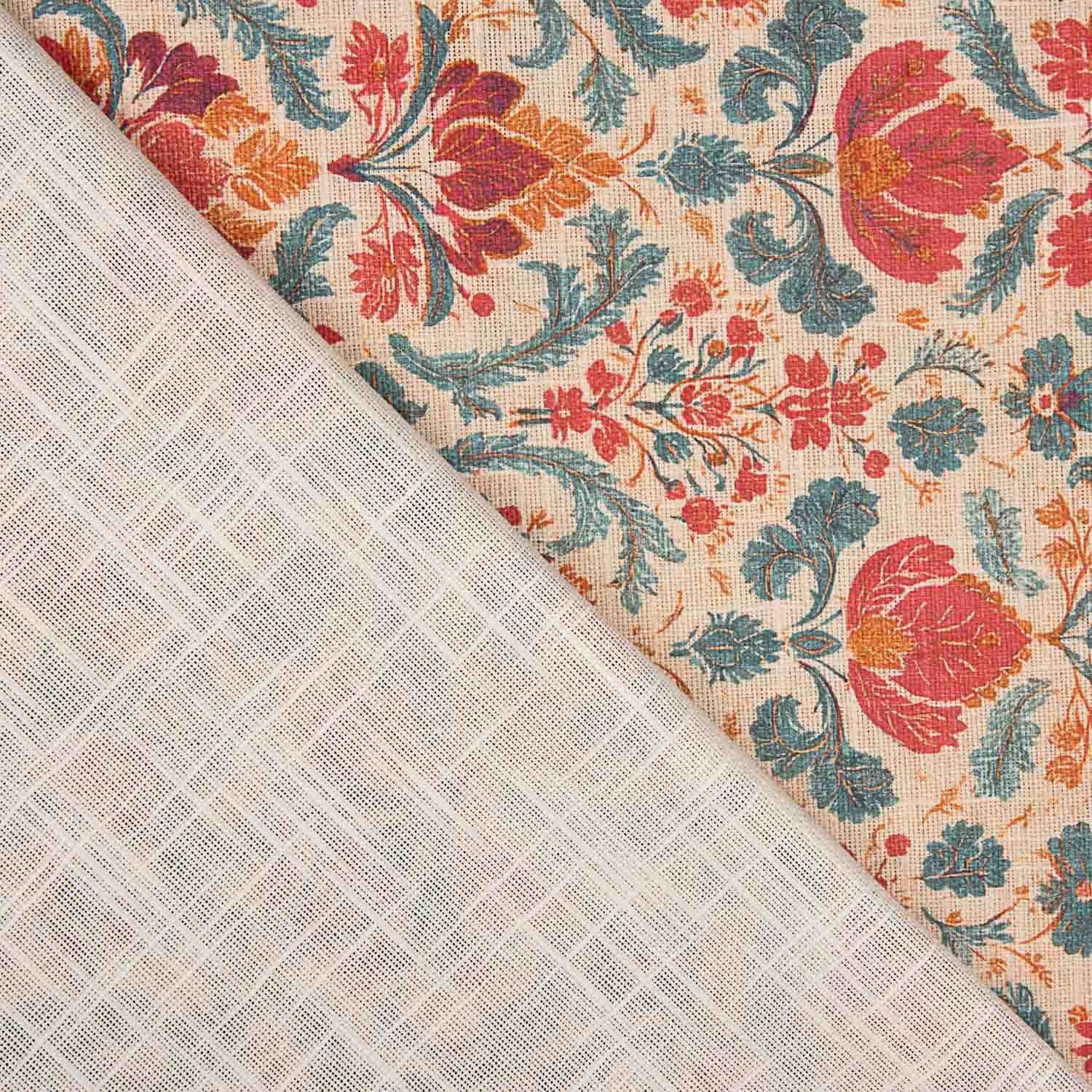 Red and Blue Baroque Floral Cotton Canvas - Ribes y Casals