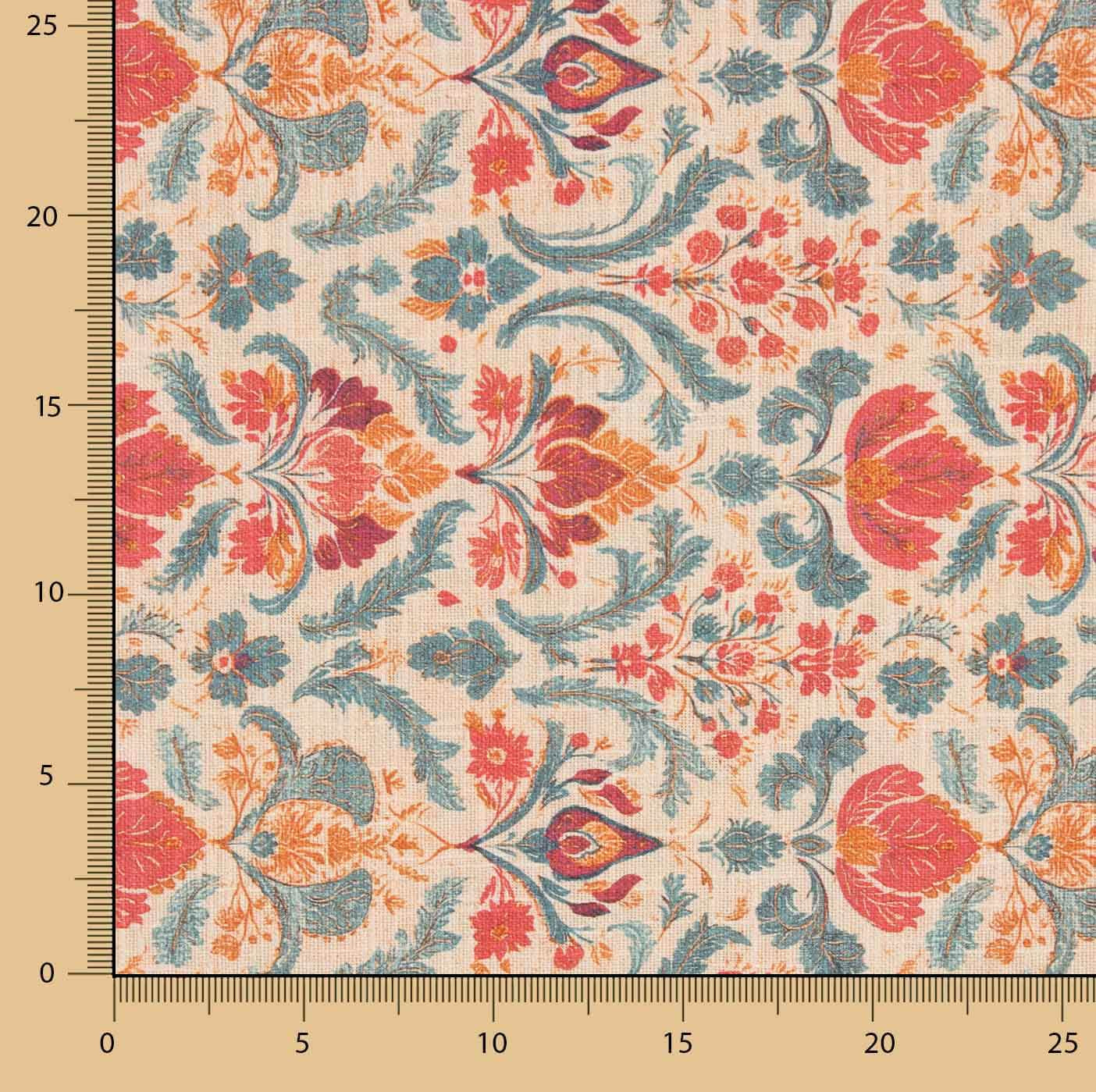 Red and Blue Baroque Floral Cotton Canvas - Ribes y Casals