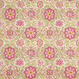 Canvas Cotton Pink Flowers Green Background - Ribes y Casals