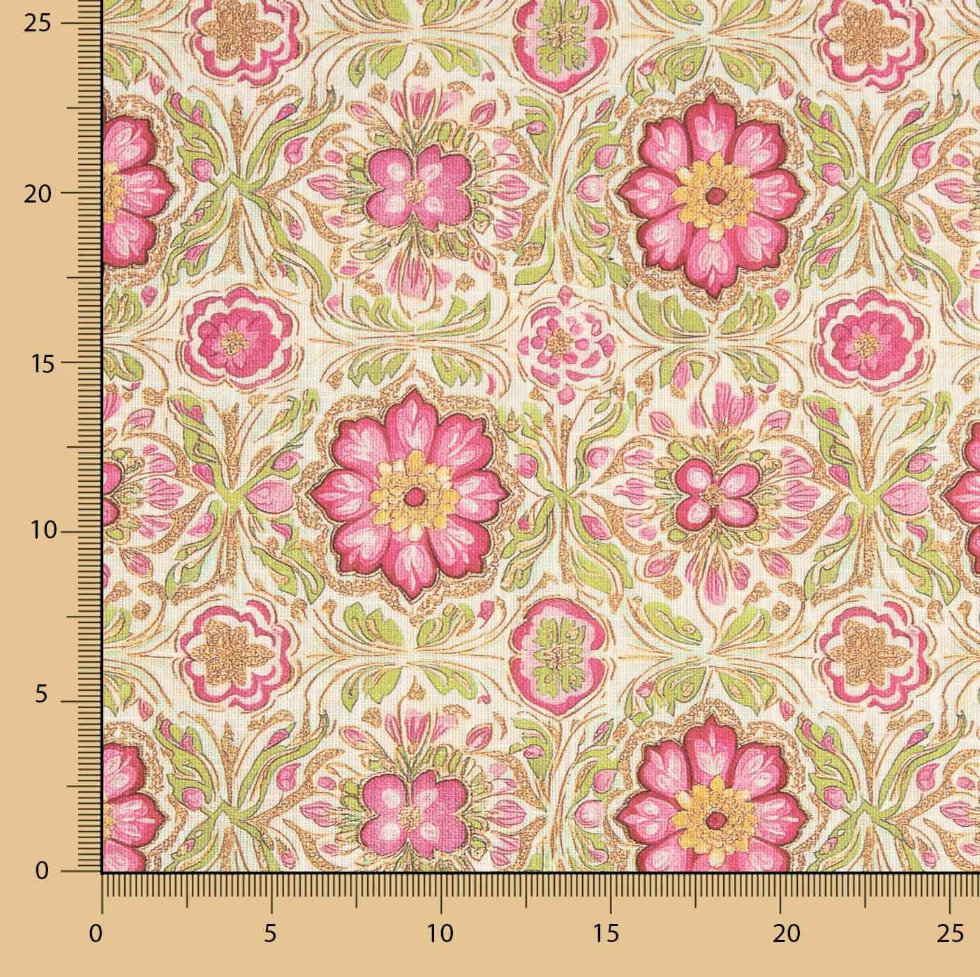 Canvas Cotton Pink Flowers Green Background - Ribes y Casals