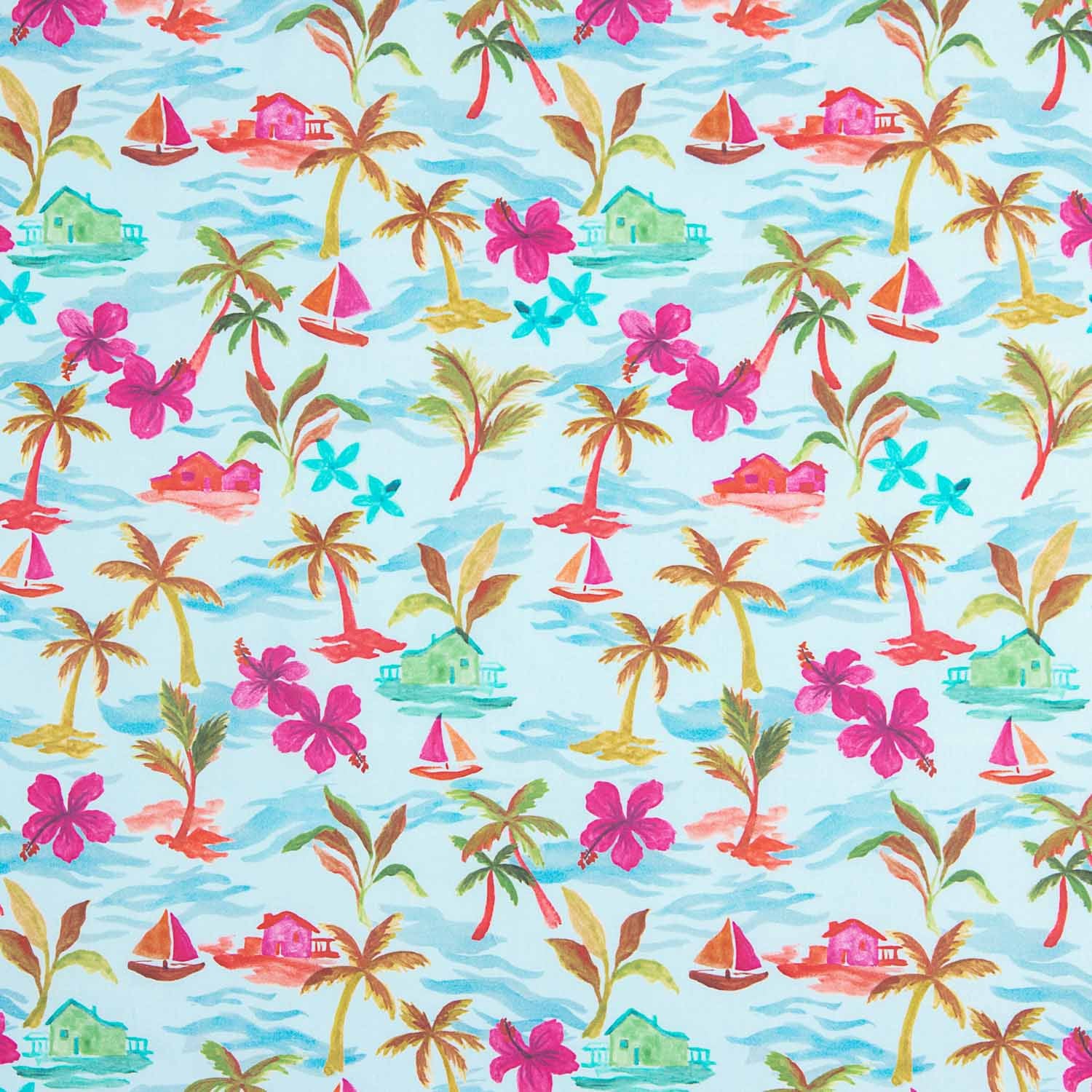 Aloha Paradise Turquoise Cotton Poplin - Ribes y Casals