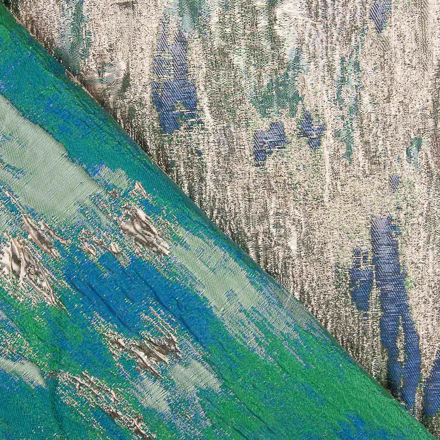 Green and Blue Abstract Printed Lurex Brocade - Ribes y Casals