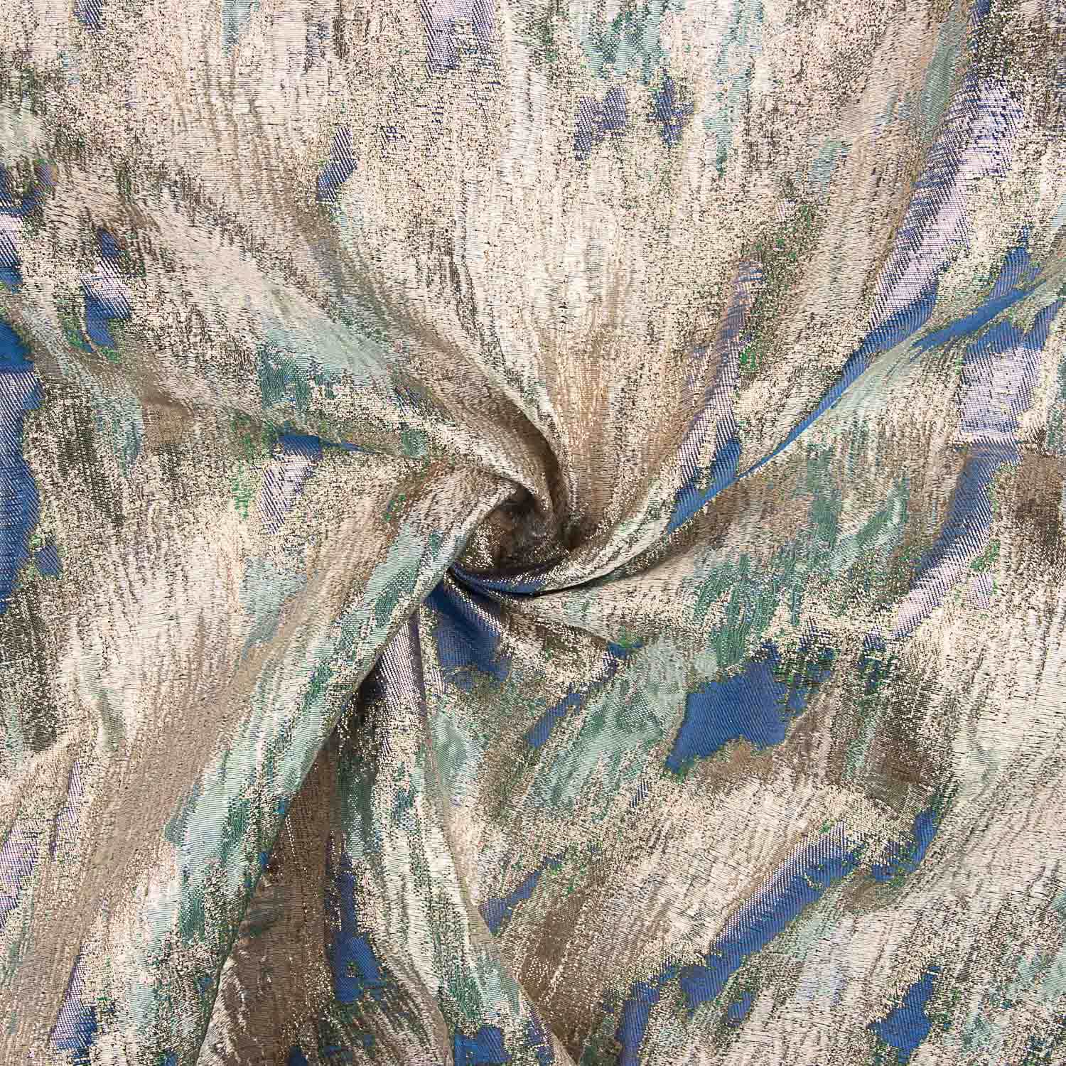 Green and Blue Abstract Printed Lurex Brocade - Ribes y Casals
