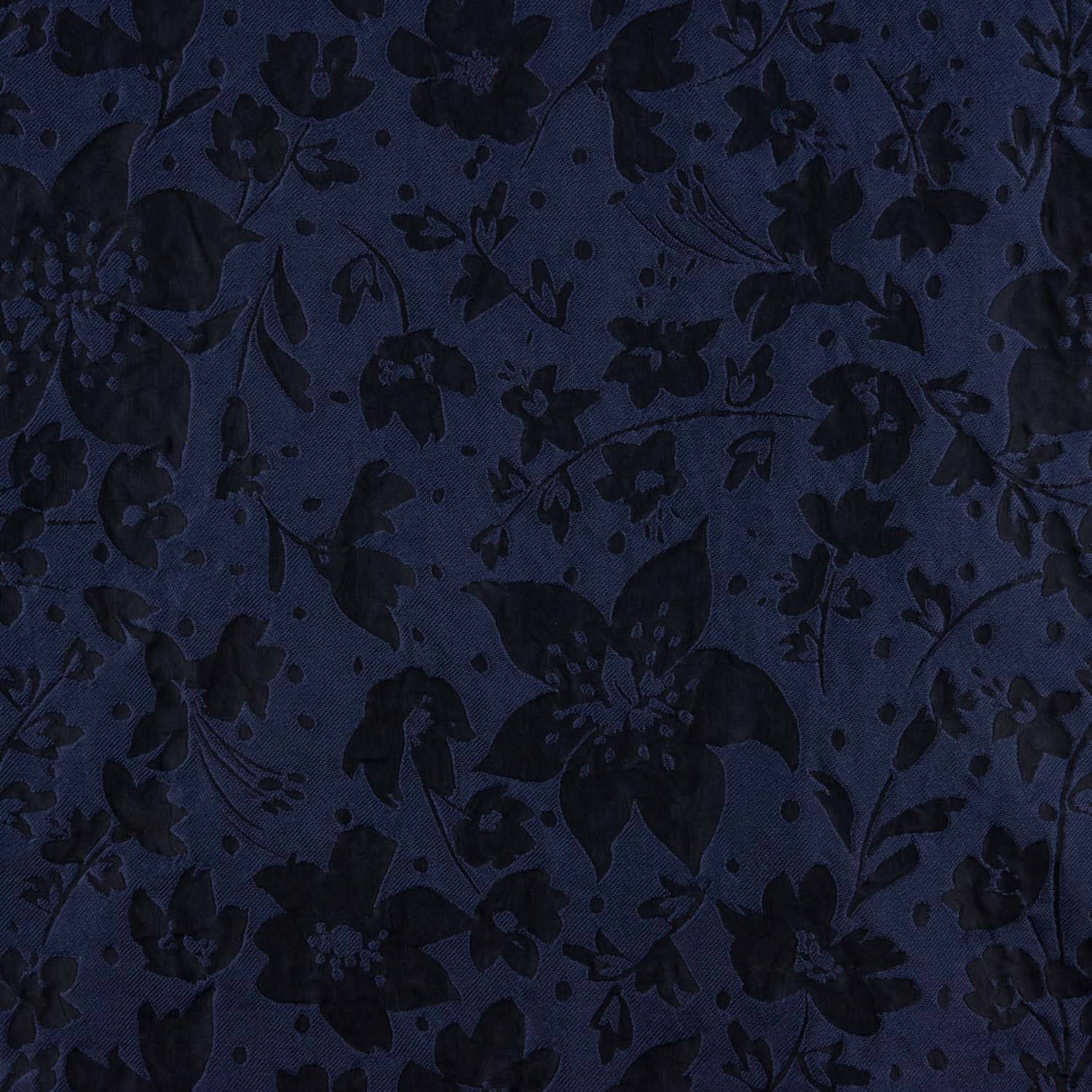Navy Blue Brocade with Floral Print - Ribes y Casals