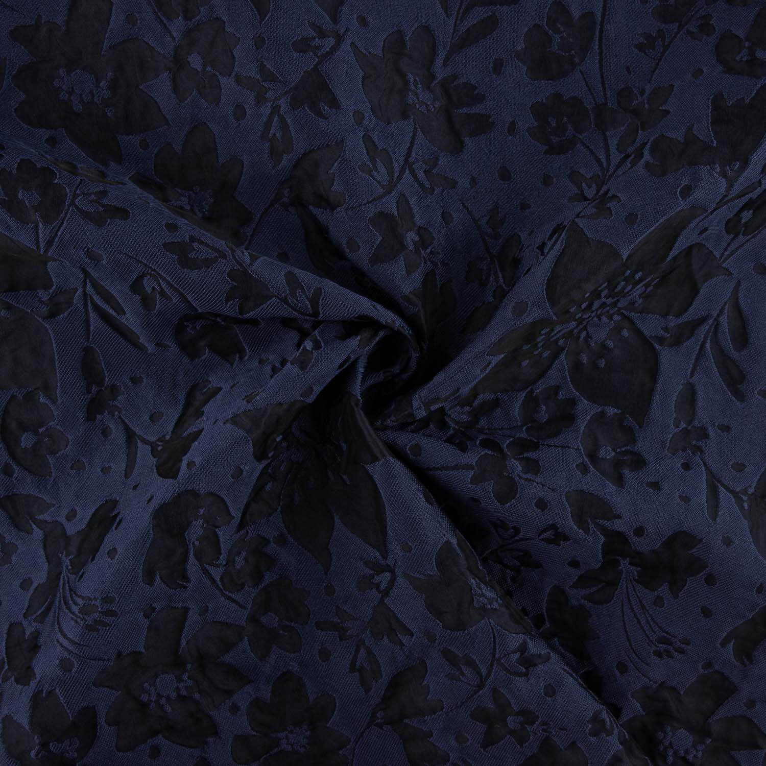 Navy Blue Brocade with Floral Print - Ribes y Casals