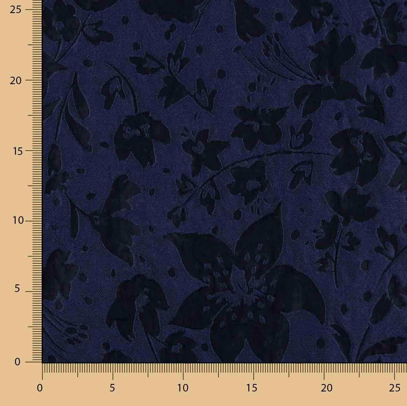 Navy Blue Brocade with Floral Print - Ribes y Casals