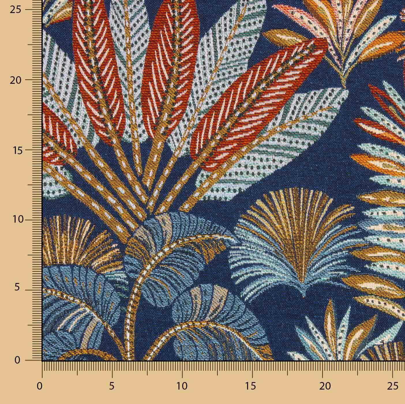 Gobelin Exotic Leaves Blue Background - Ribes y Casals