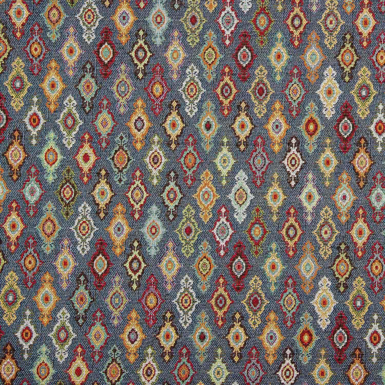 Ethnic-print Gobelin canvas with diamond pattern on a blue background - Ribes y Casals