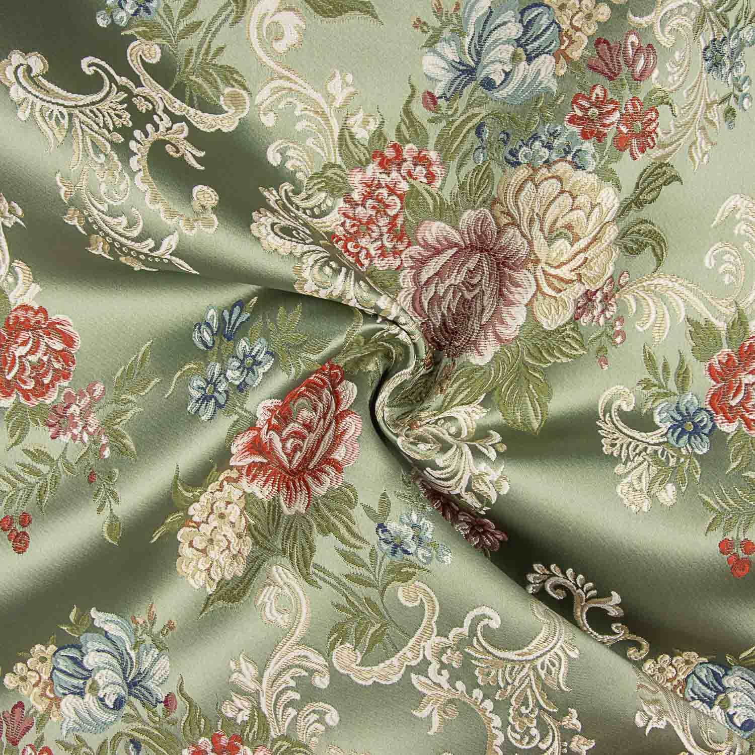 Romantic Green Floral Print Jacquard - Ribes y Casals