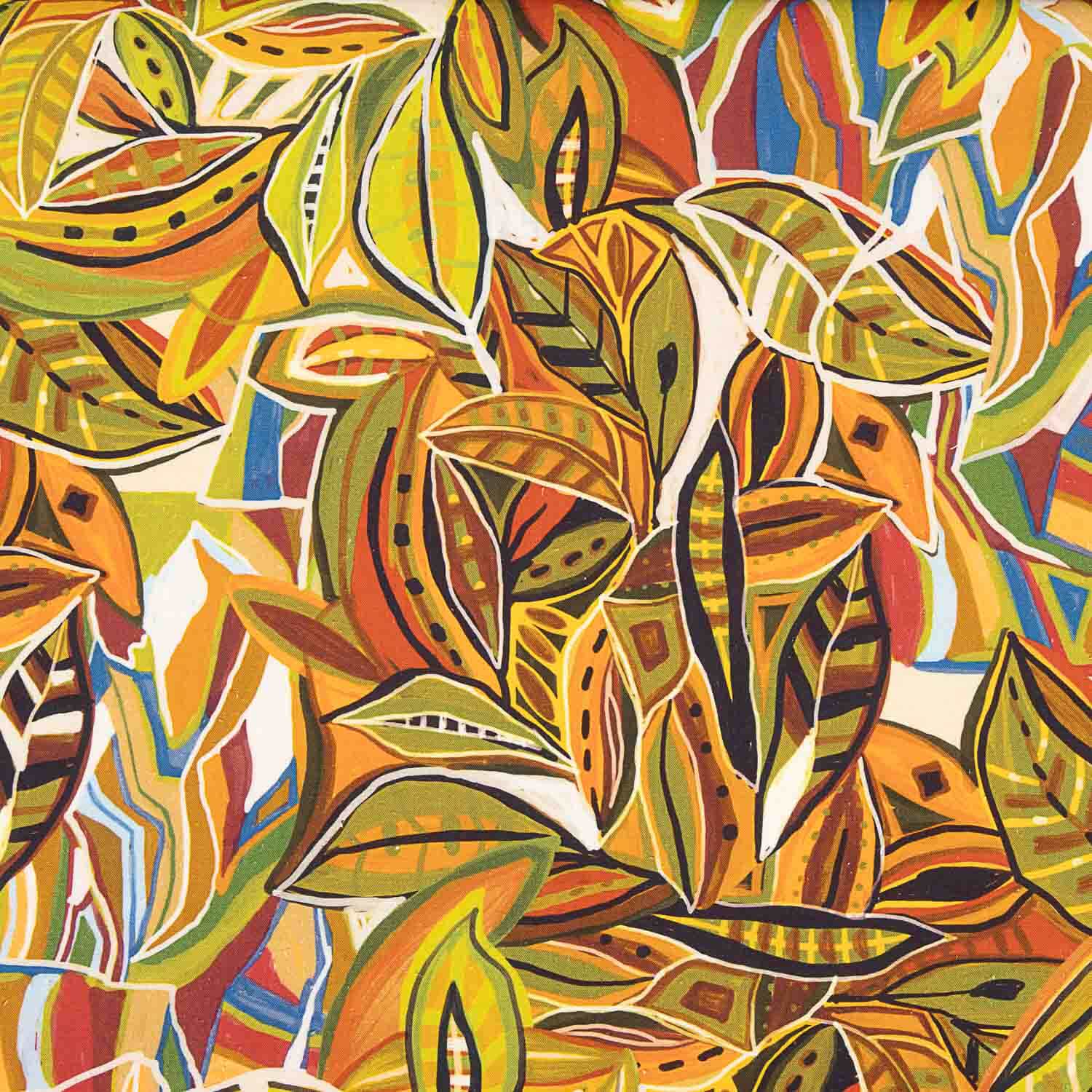 Linen Cotton Printed Abstract Leaves Basel - Ribes y Casals