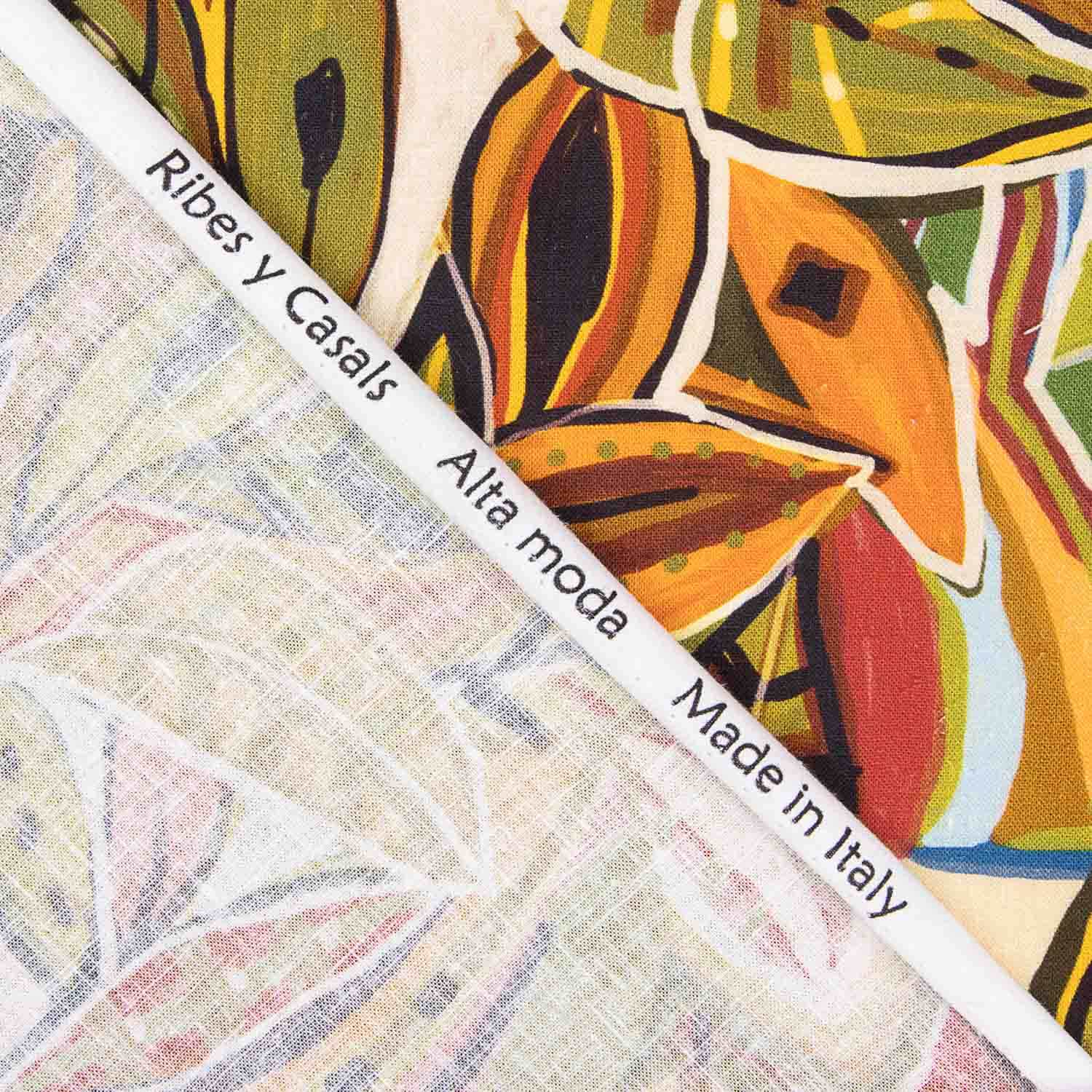 Linen Cotton Printed Abstract Leaves Basel - Ribes y Casals