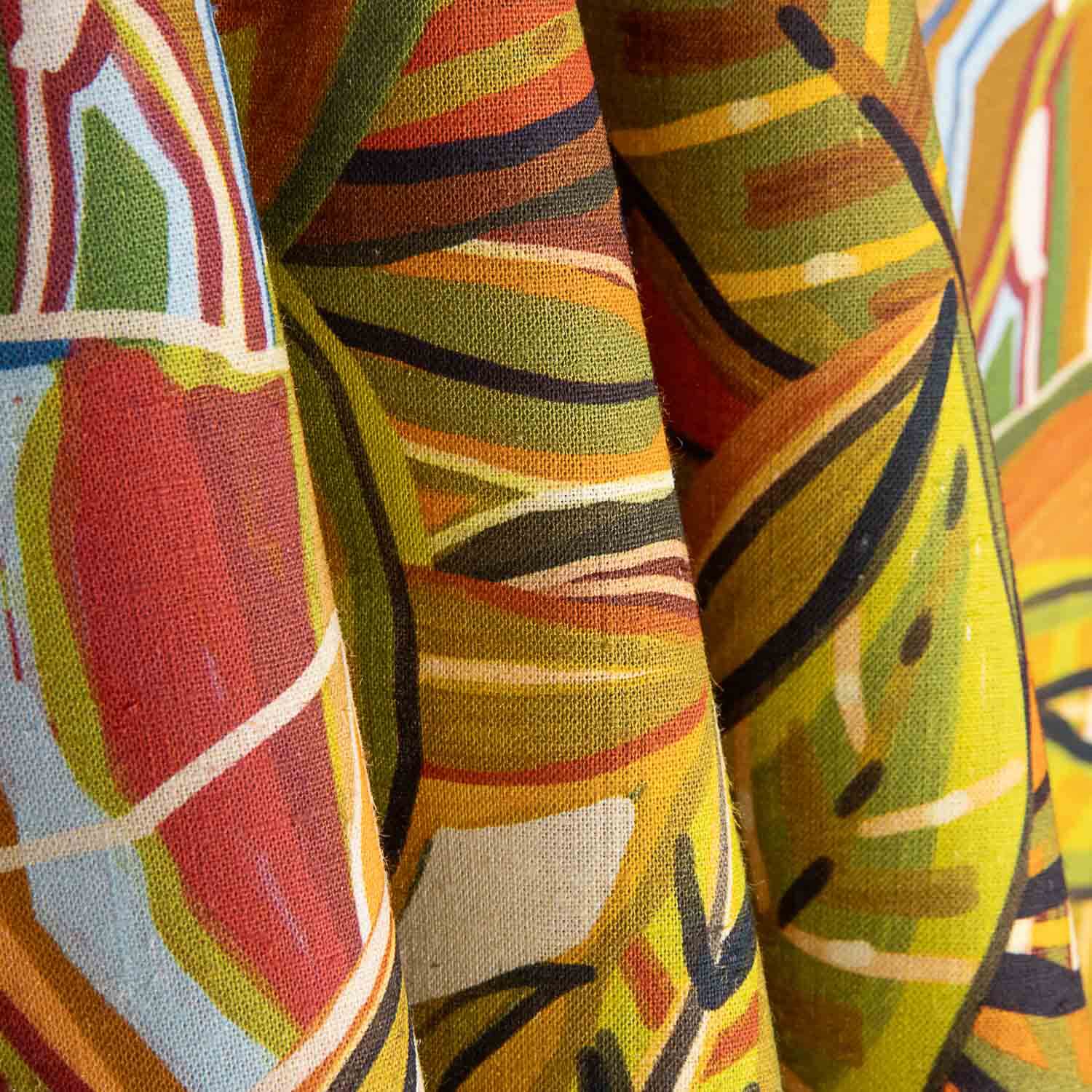 Linen Cotton Printed Abstract Leaves Basel - Ribes y Casals