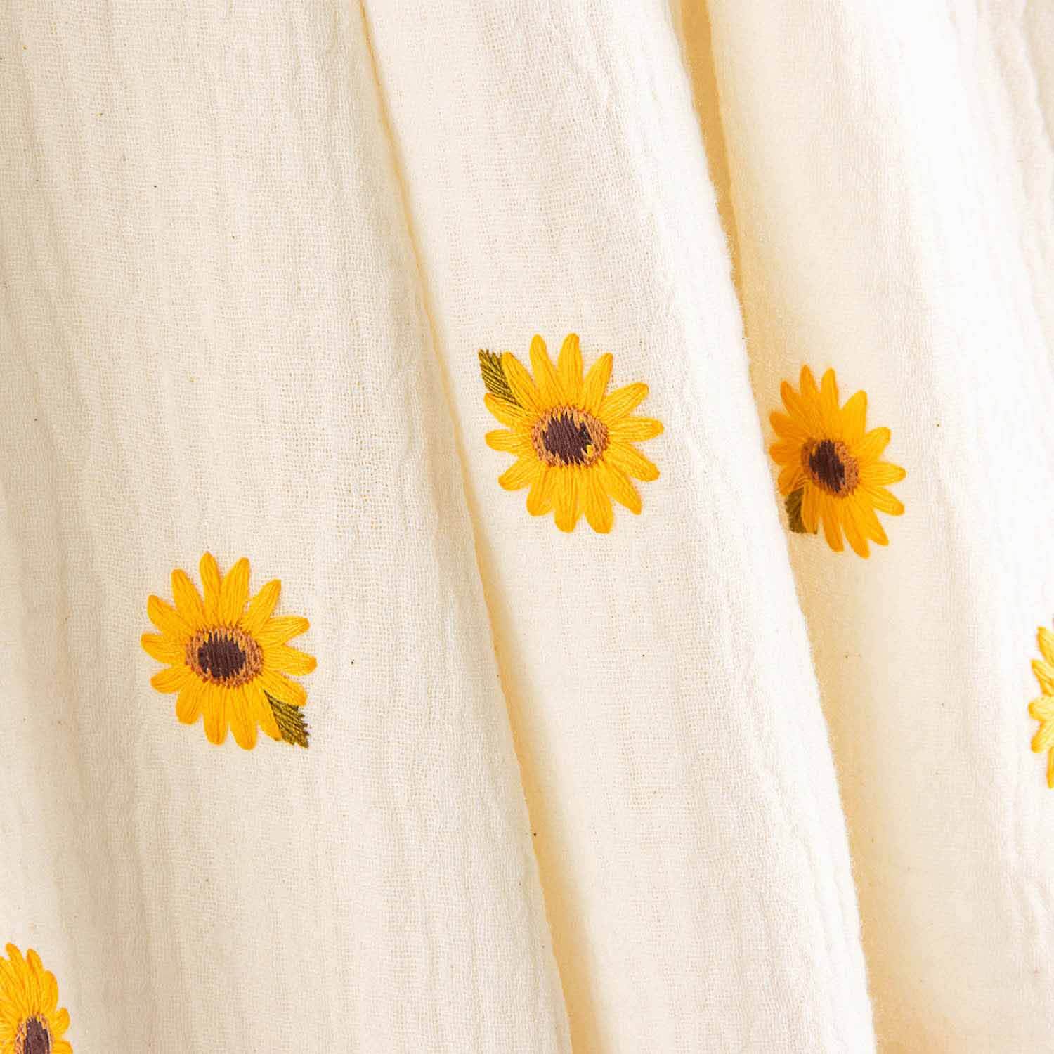 Double Gauze Bambula Embroidered with Flowers, Ecru - Ribes y Casals